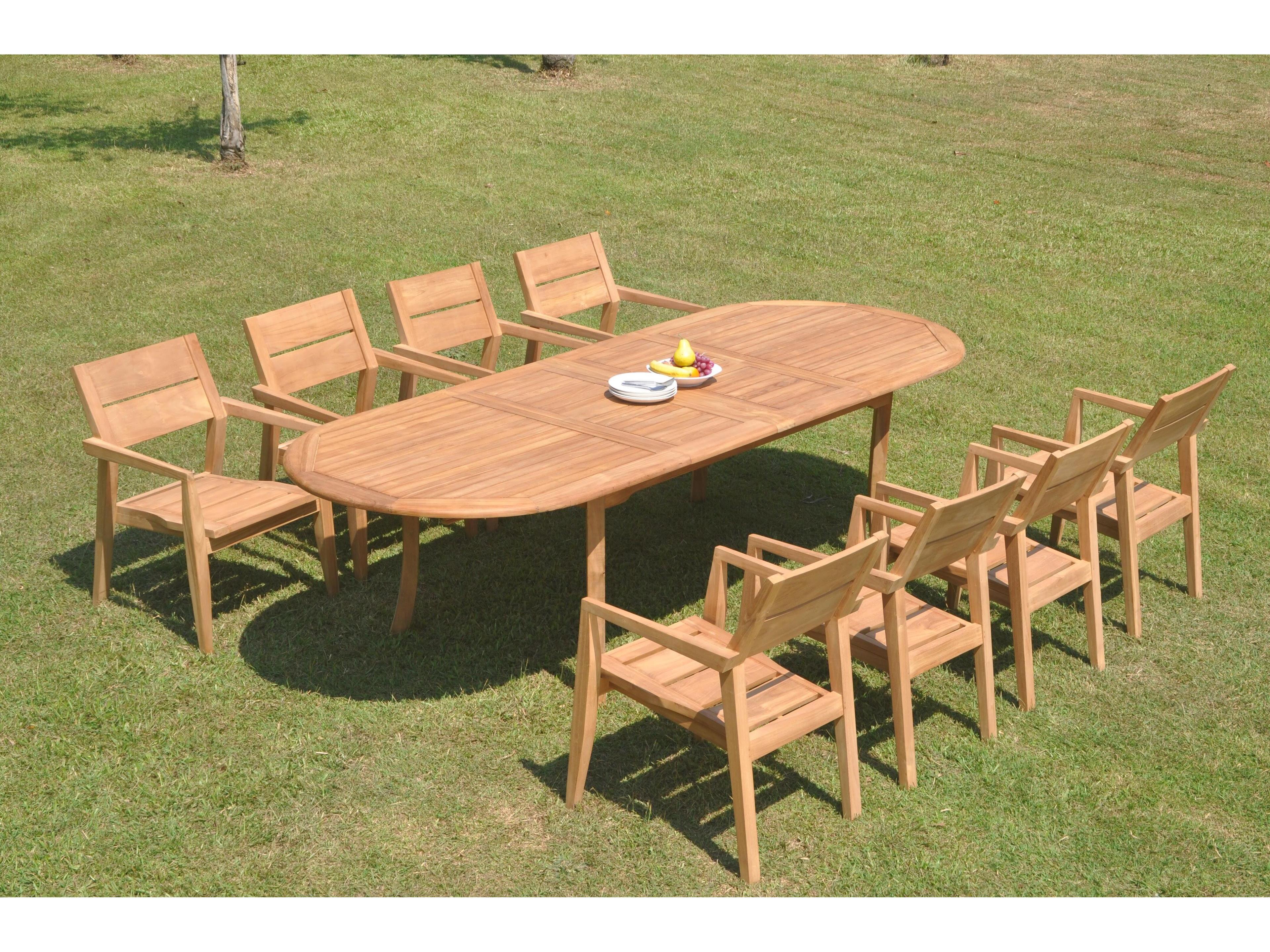 Teak Smith 9 Pieces 117" Large Double Oval Dining Set
