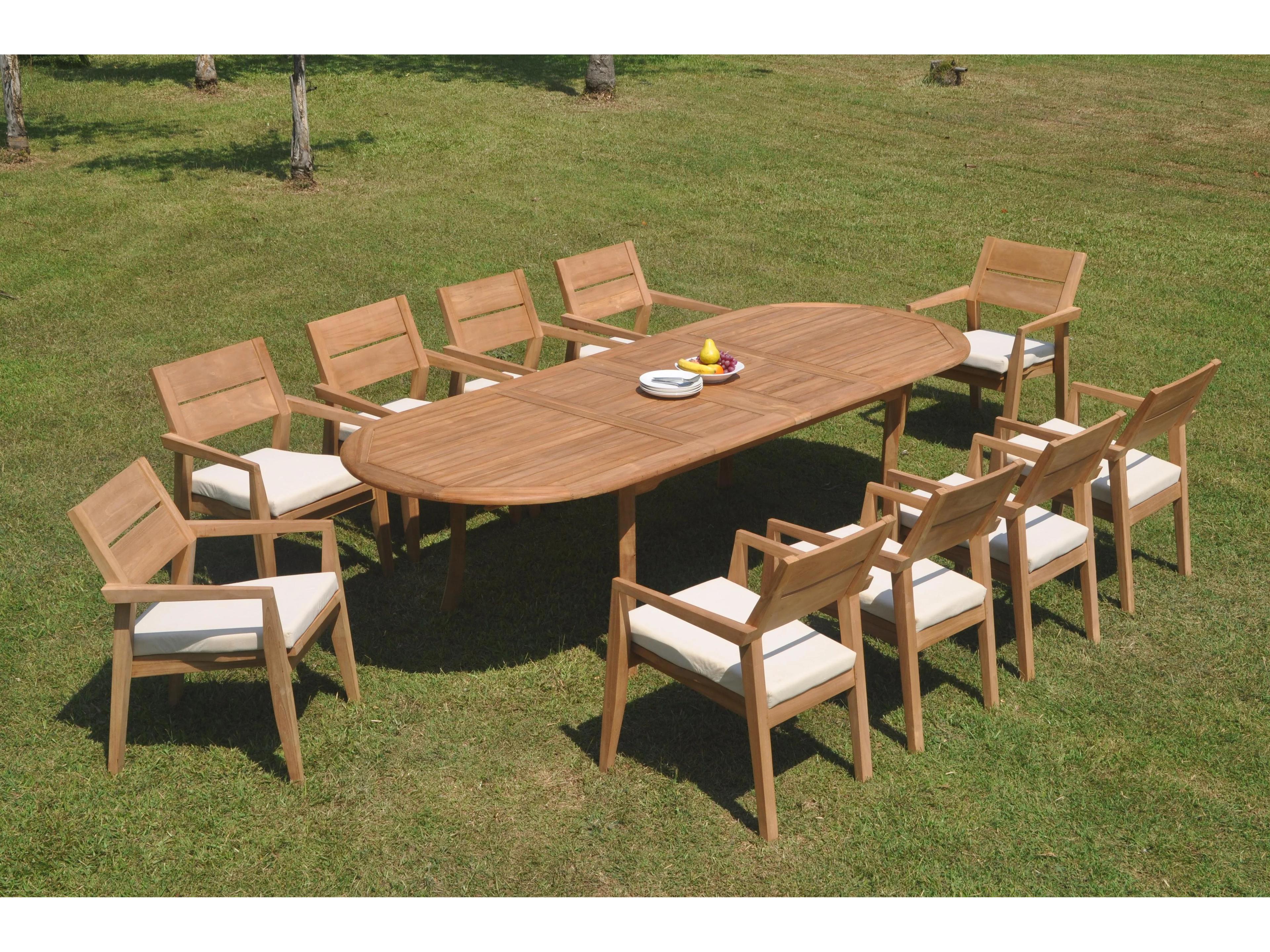 Teak Smith 11 Pieces 117" Large Double Oval Dining Set
