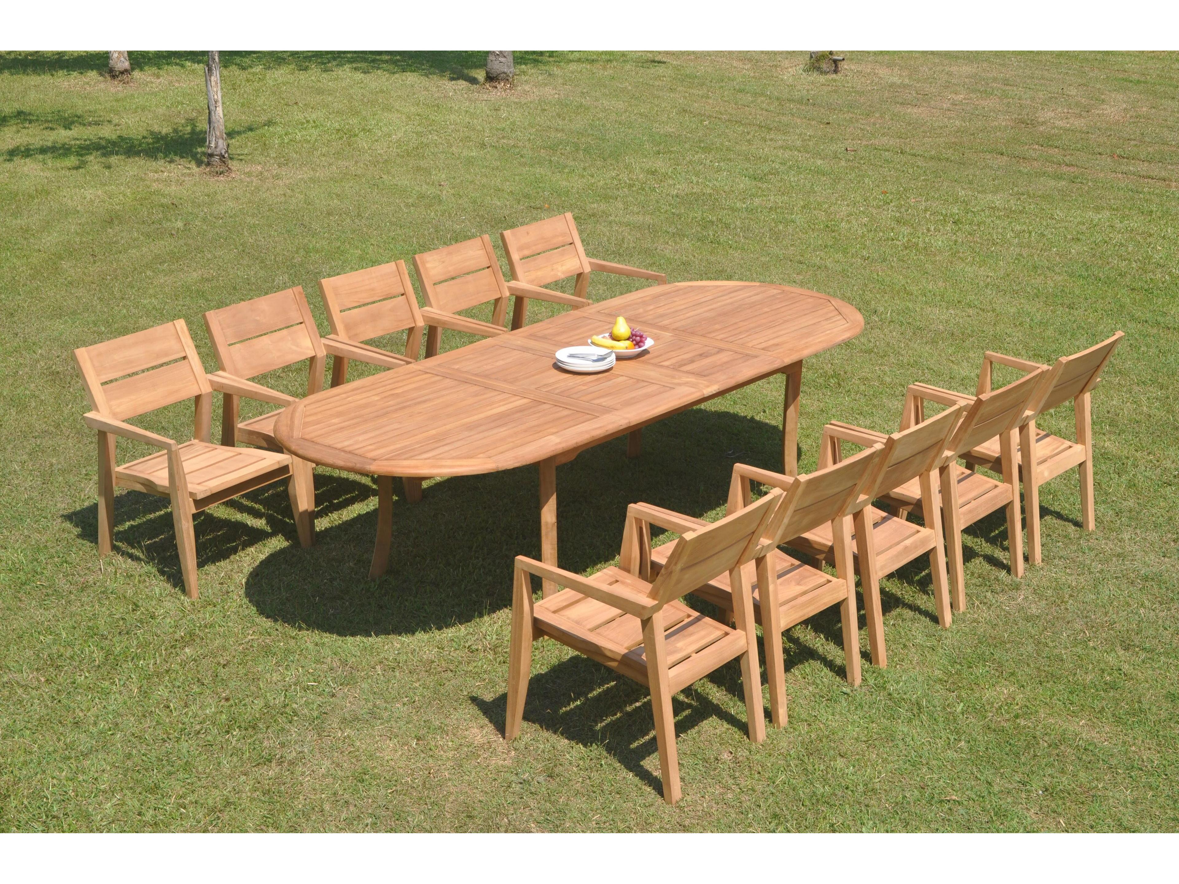Teak Smith 11 Pieces 117" Large Double Oval Dining Set