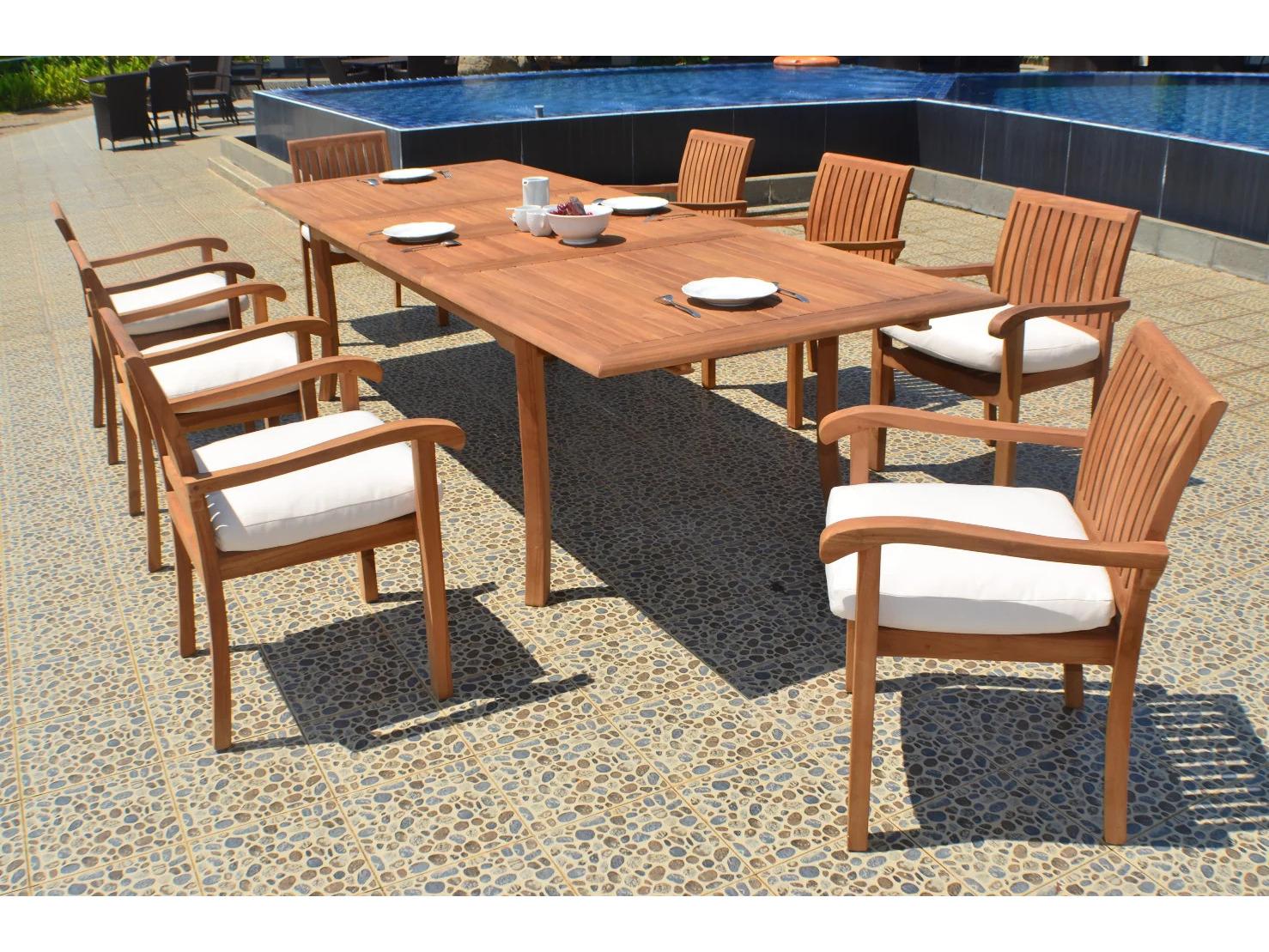 Teak Smith 9 Pieces 117" Double Extension Rectangular Dining Set