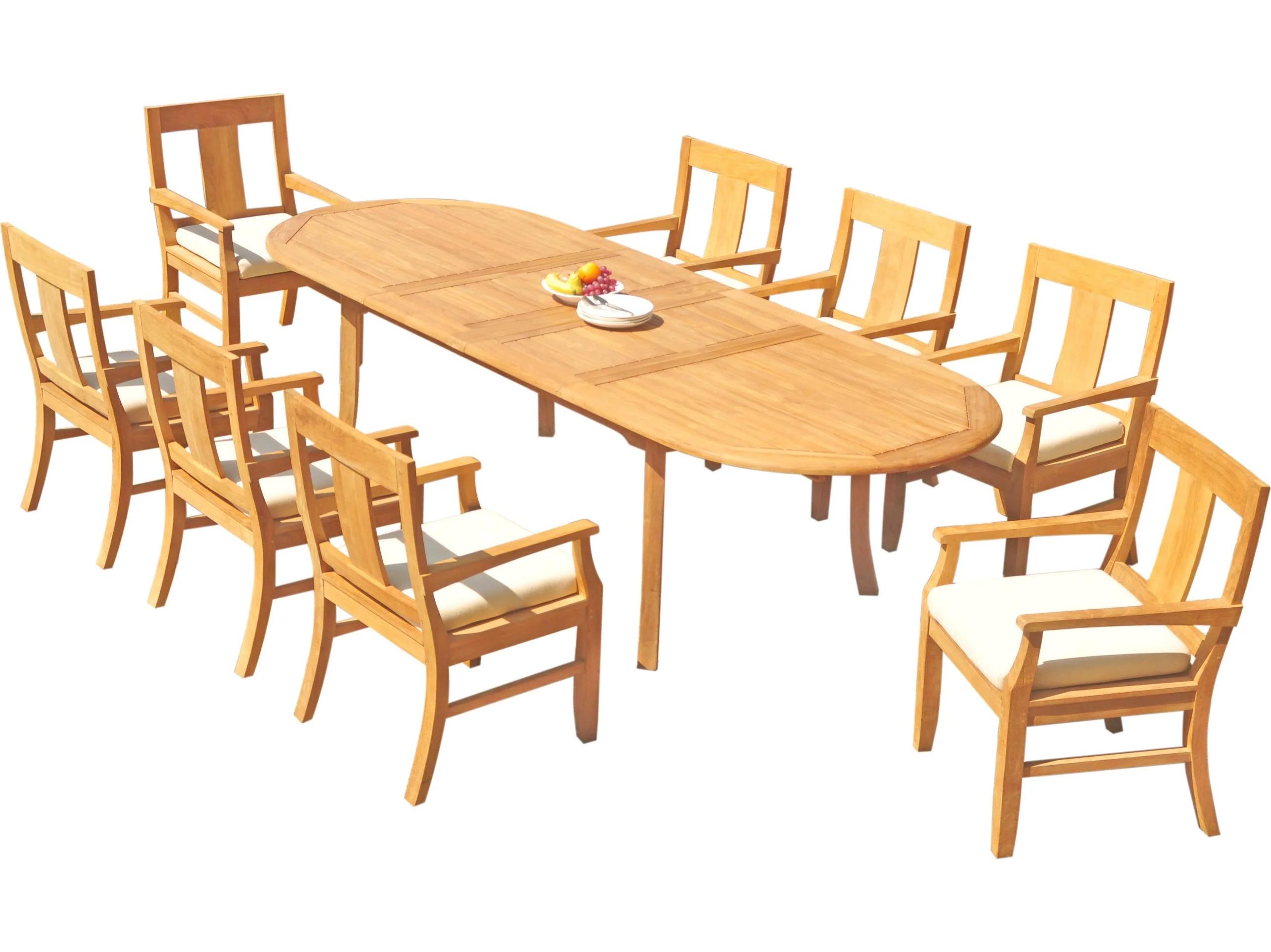 Teak Smith 9 Pieces 117" Large Double Oval Dining Set