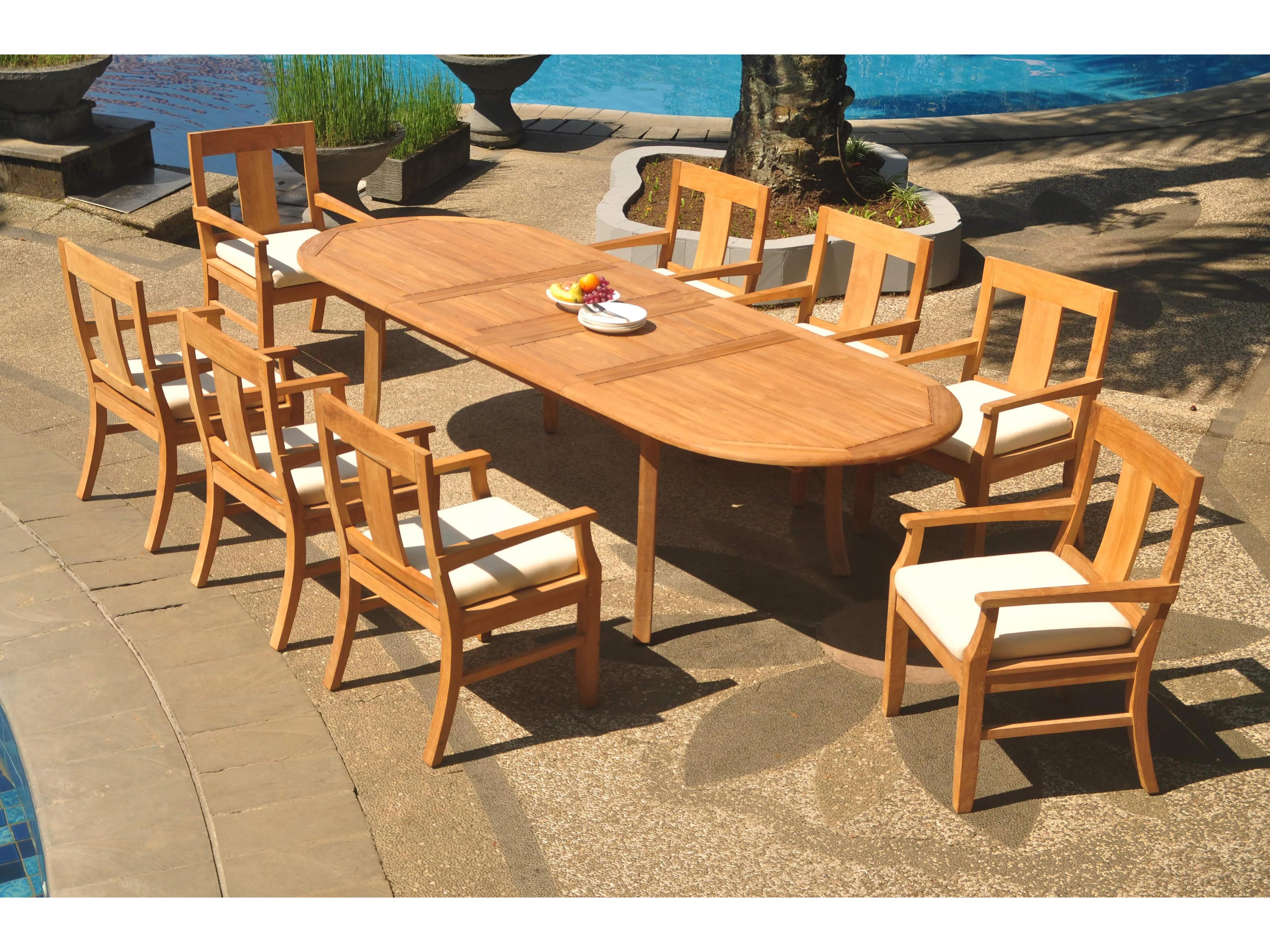 Teak Smith 9 Pieces 117" Large Double Oval Dining Set