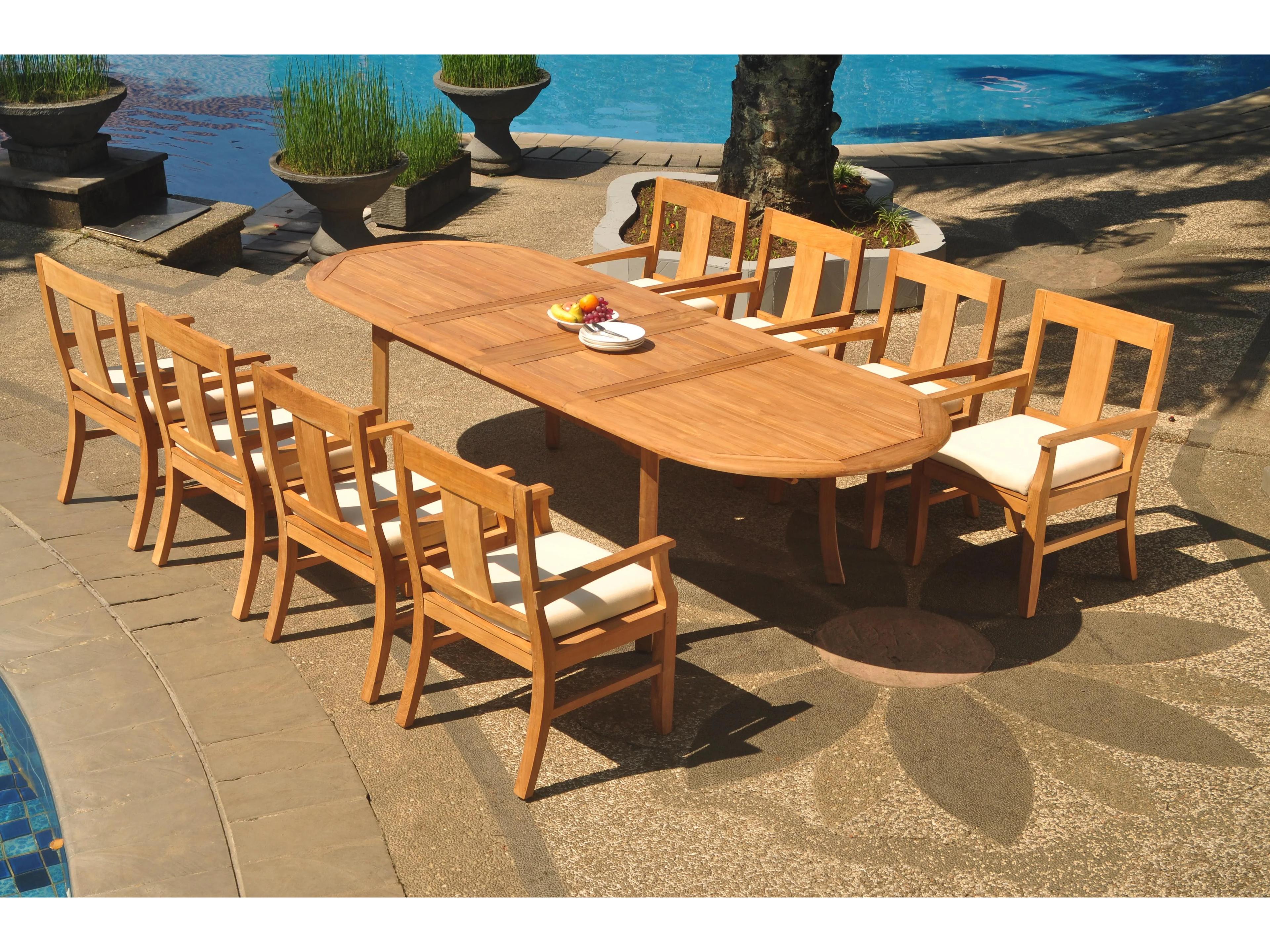 Teak Smith 9 Pieces 117" Large Double Oval Dining Set