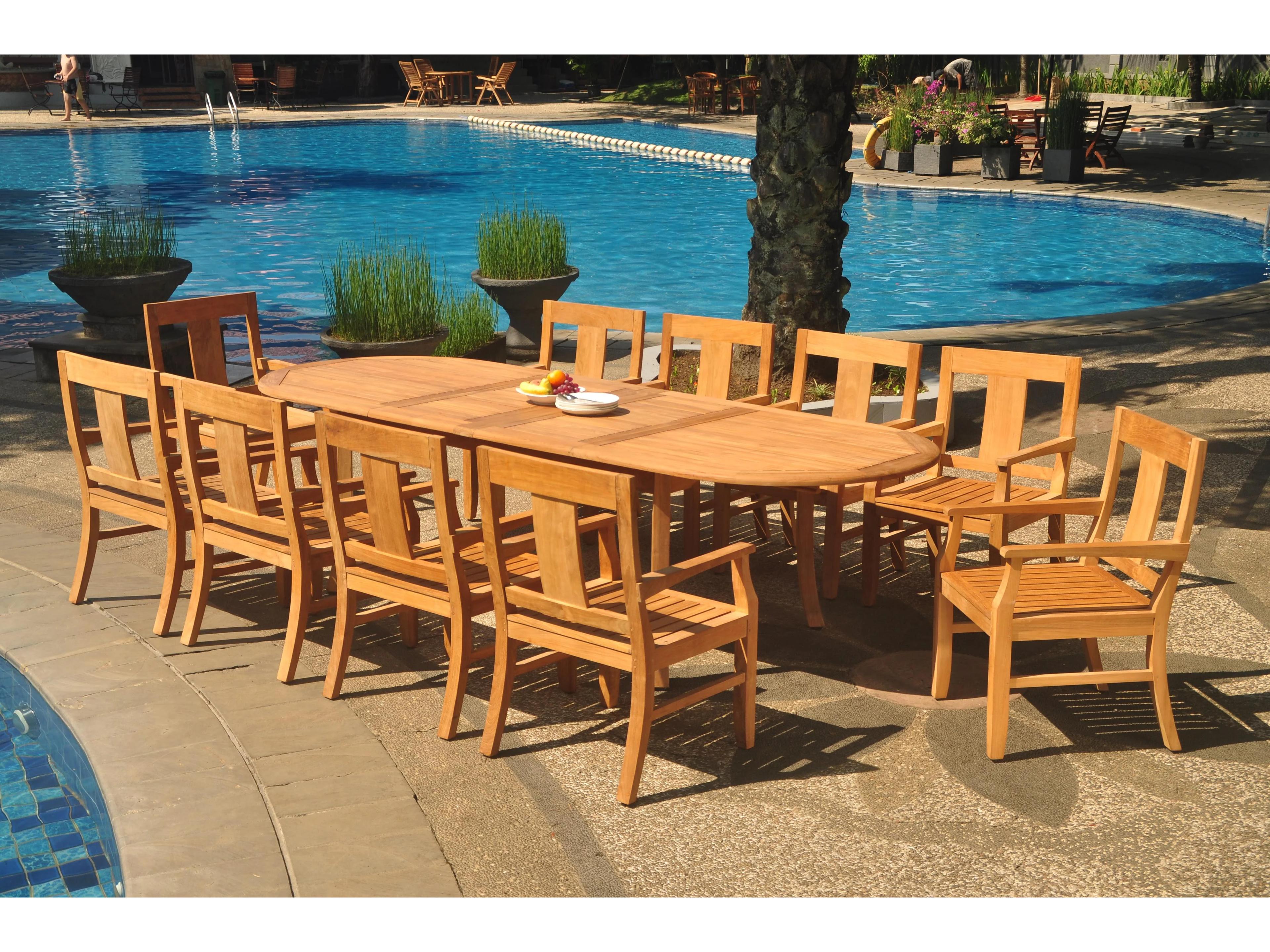 Teak Smith 11 Pieces 117" Large Double Oval Dining Set
