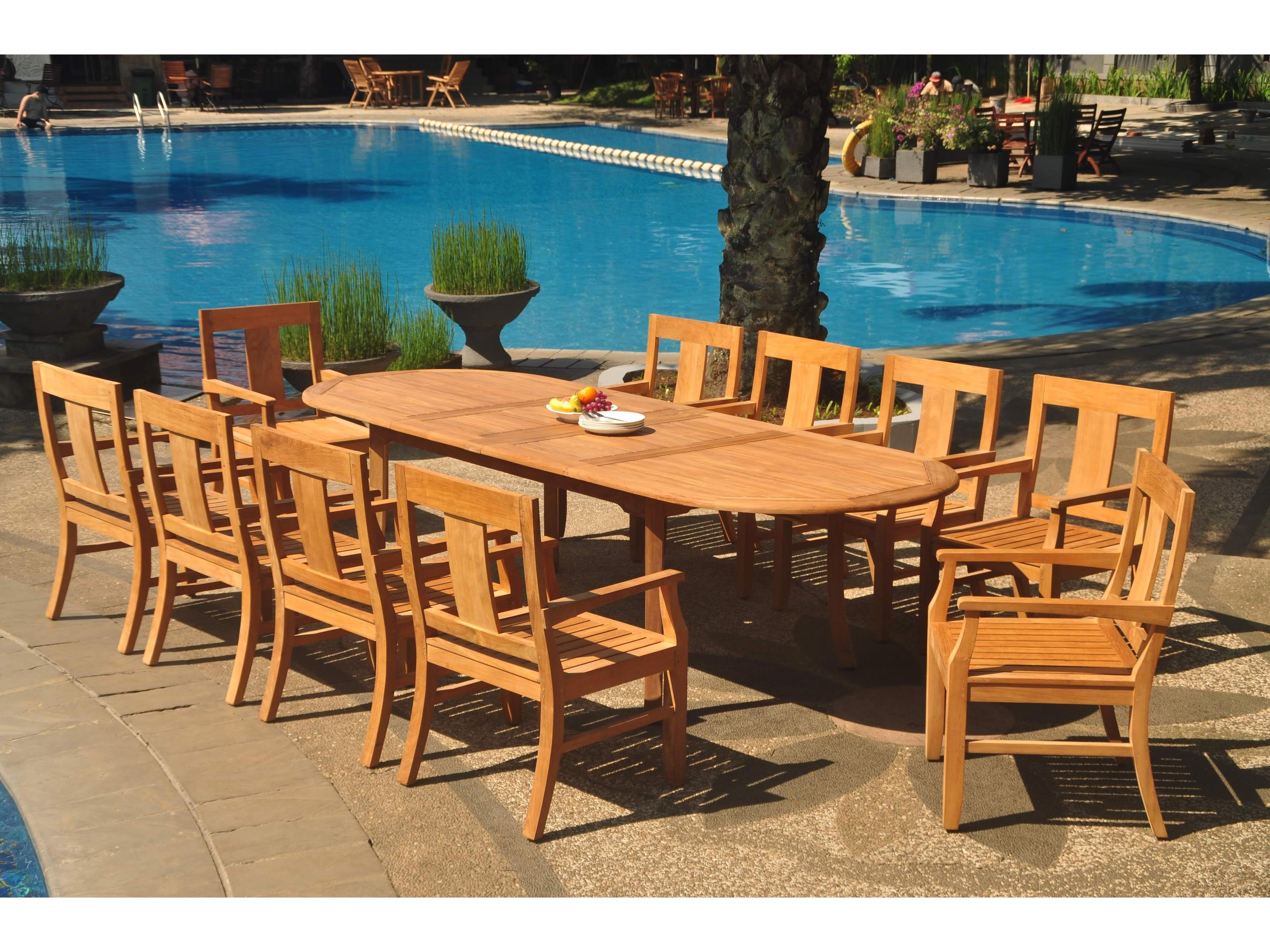 Teak Smith 11 Pieces 117" Large Double Oval Dining Set