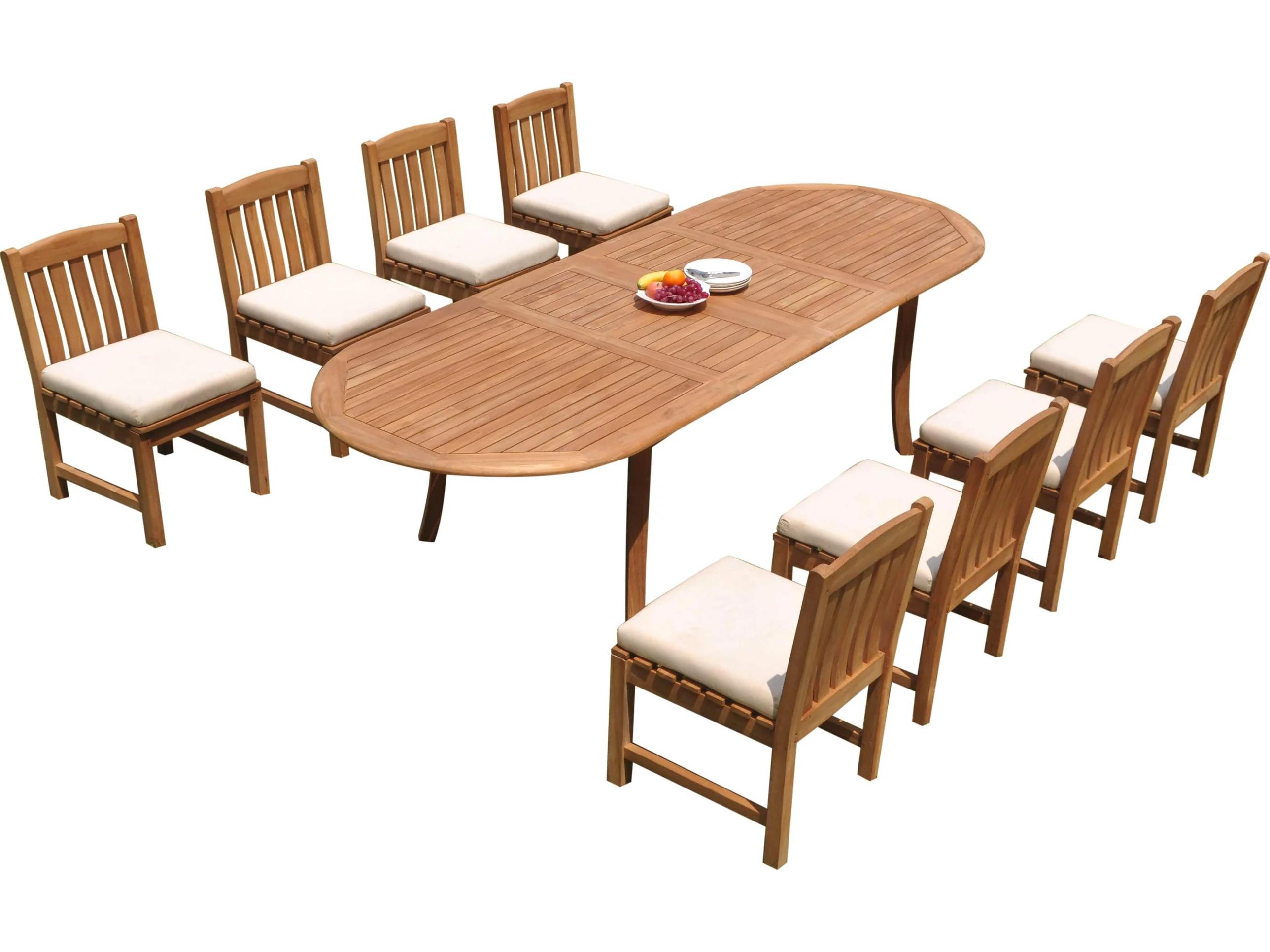 Teak Smith 9 Pieces 117" Large Double Oval Dining Set