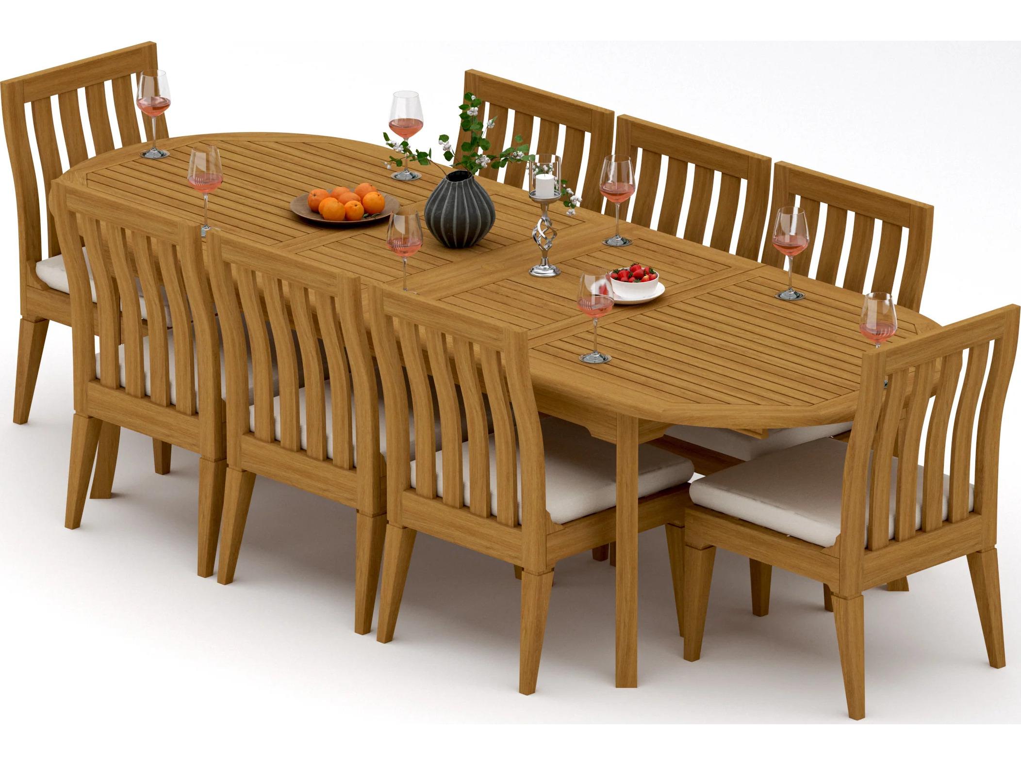 Teak Smith 9 Pieces 117" Large Double Oval Dining Set