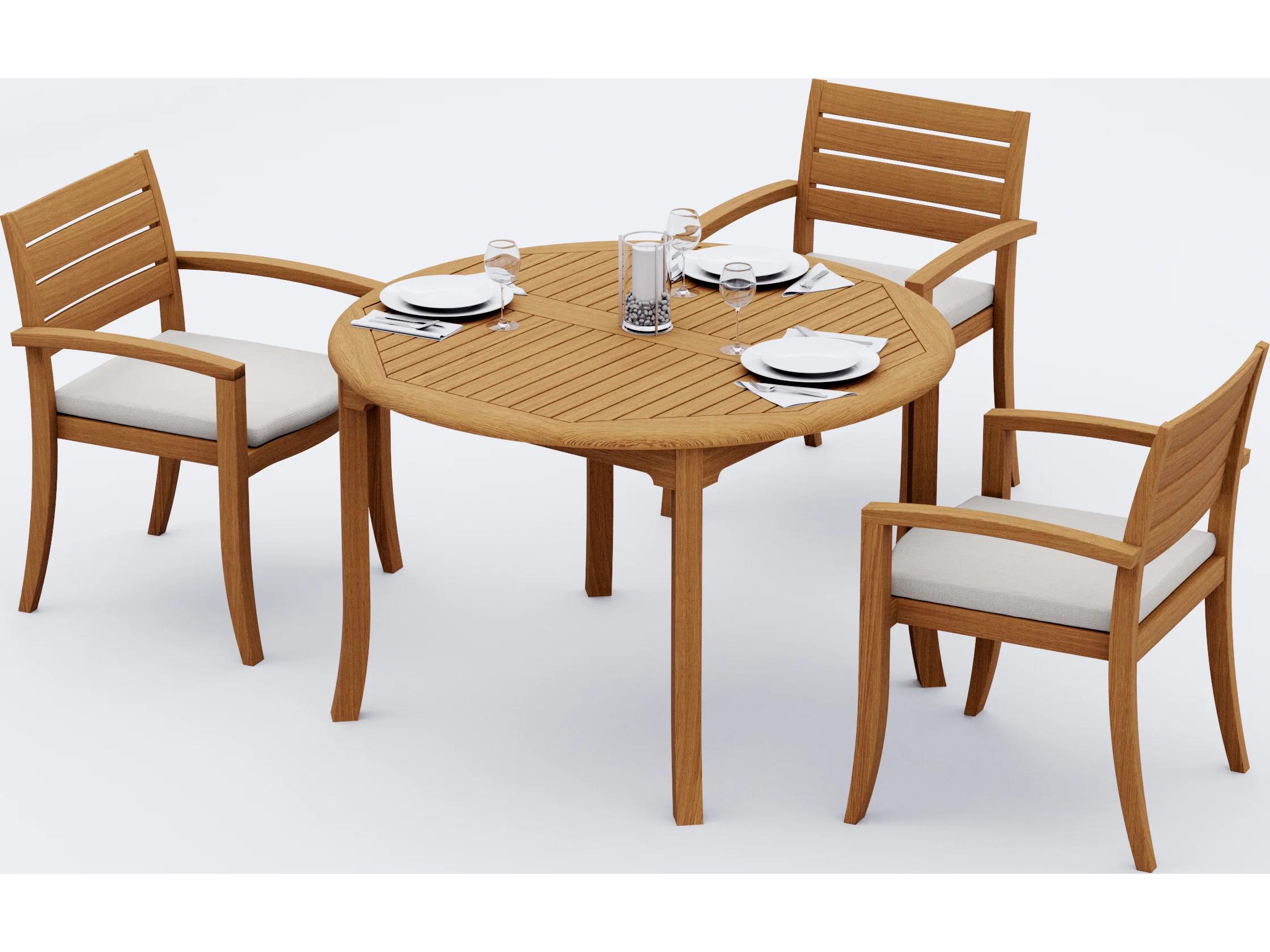 Teak Smith 4 Pieces 48" Round Fixed Dining Set