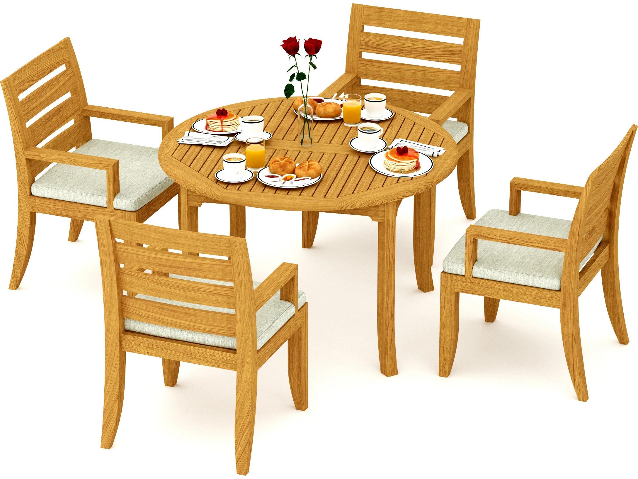 Teak Smith 5 Pieces 48" Round Fixed Dining Set