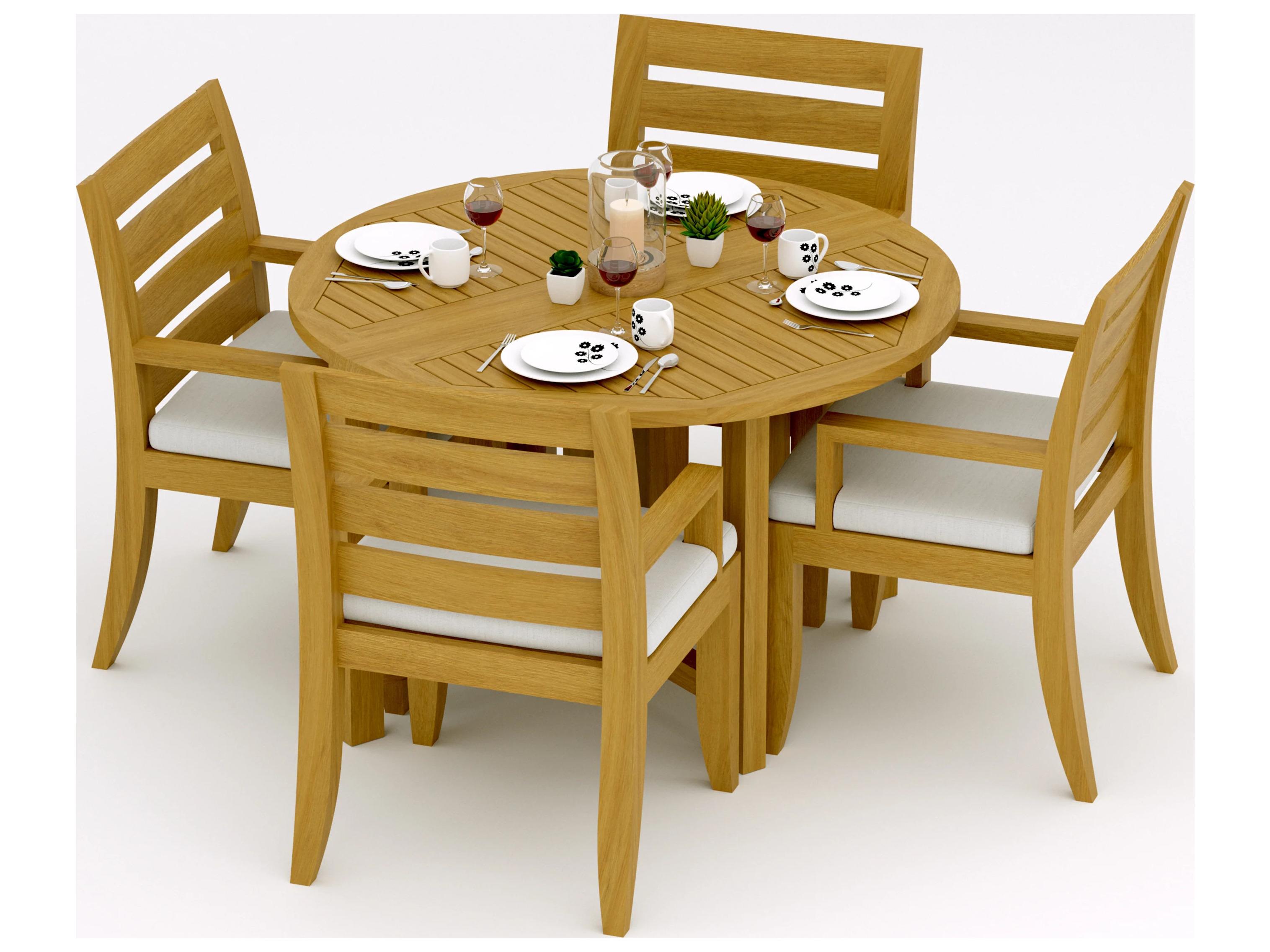 Teak Smith 5 Pieces 48" Round Butterfly Dining Set