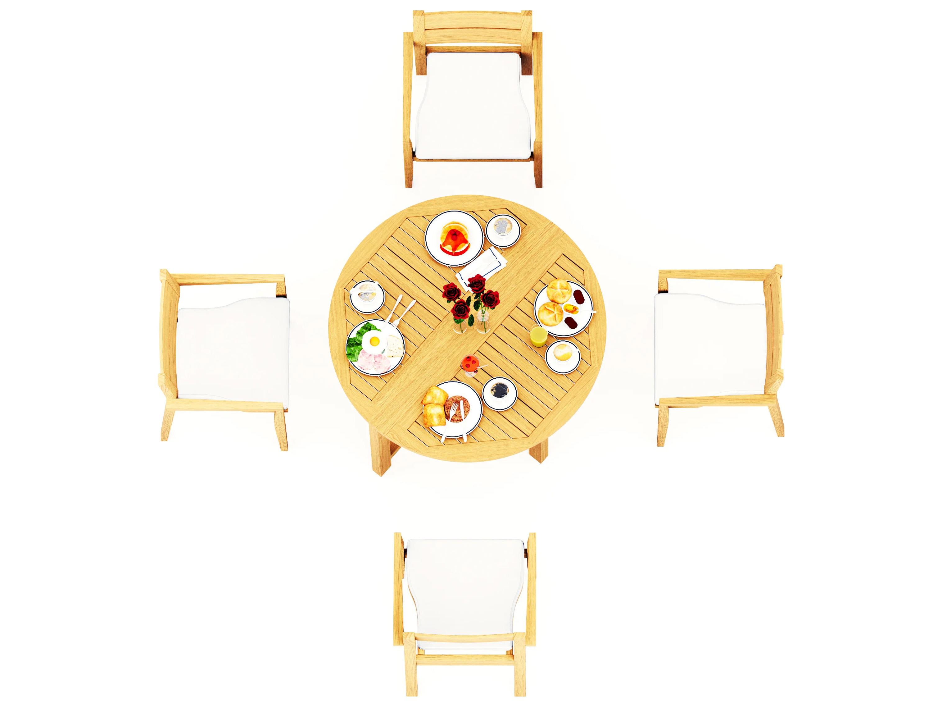 Teak Smith 5 Pieces 48" Round Butterfly Dining Set