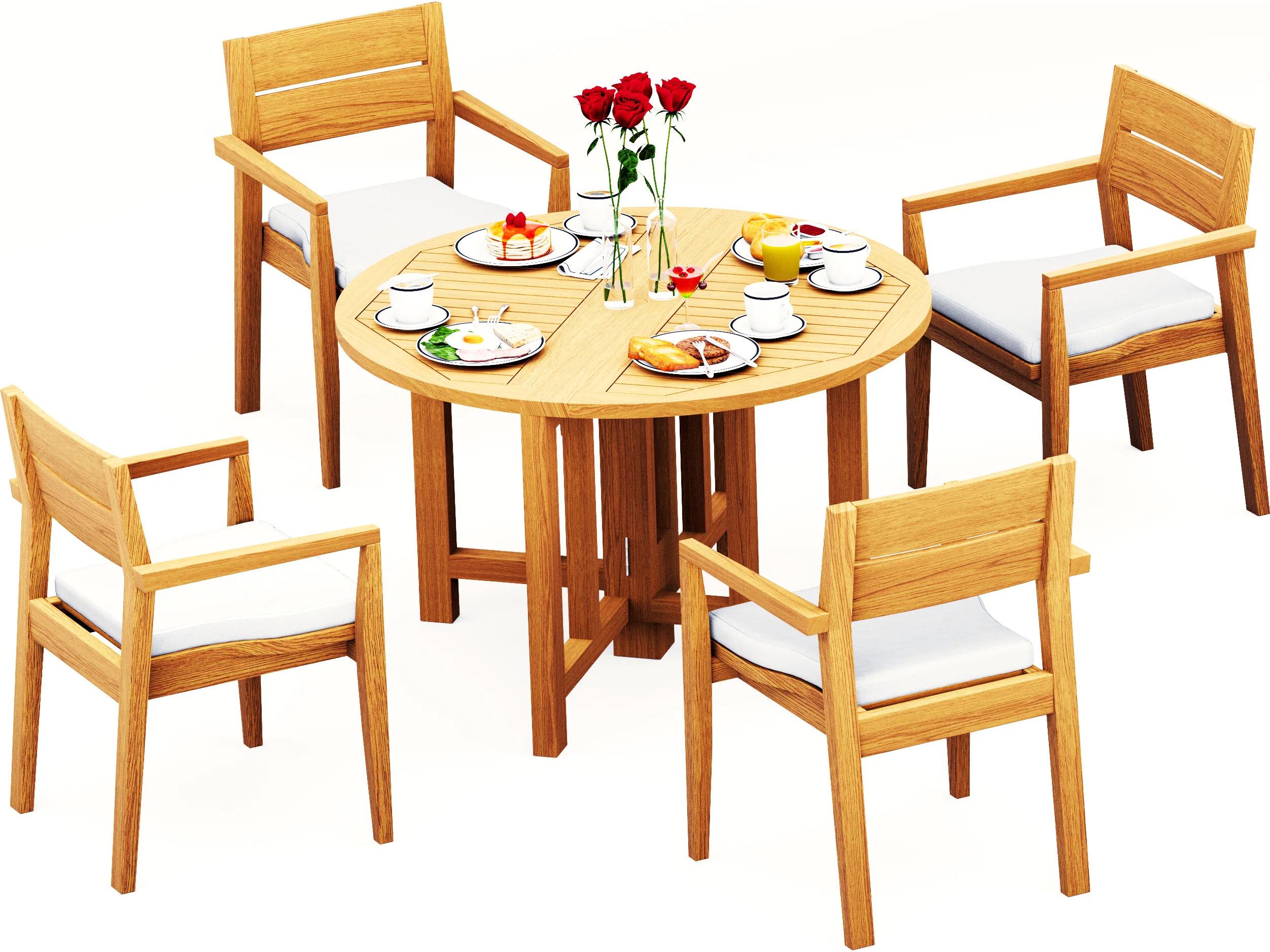 Teak Smith 5 Pieces 48" Round Butterfly Dining Set