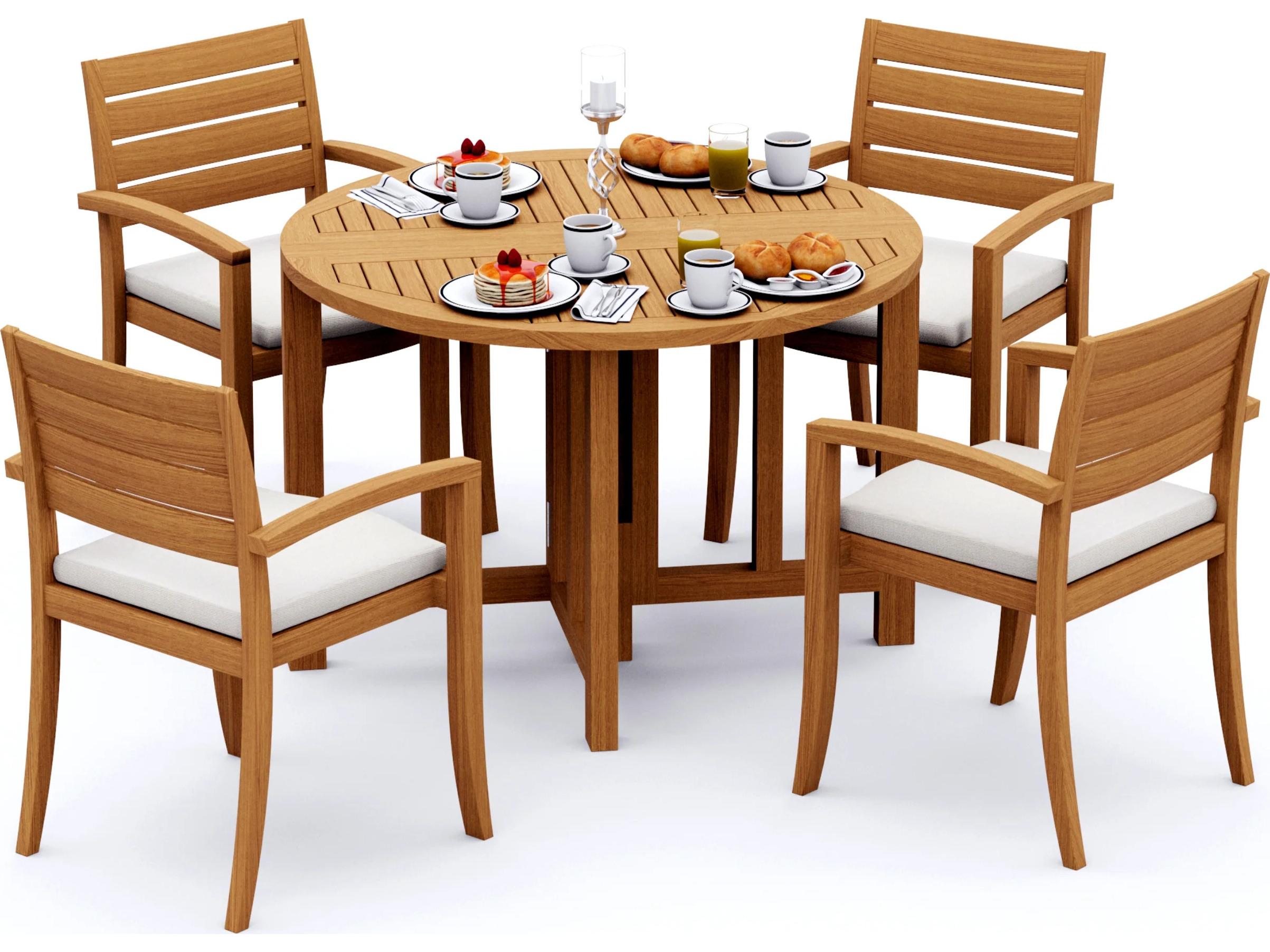 Teak Smith 5 Pieces 48" Round Butterfly Dining Set