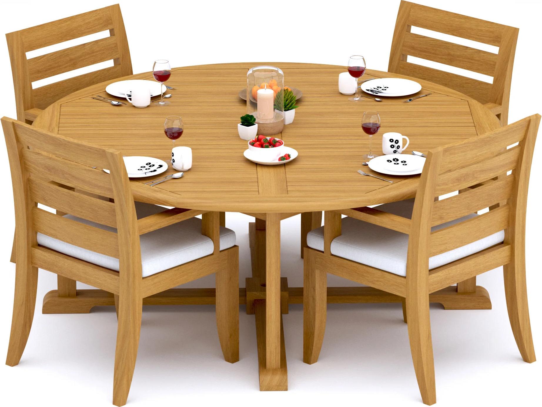 Teak Smith 5 Piece 72" Round Dining Set