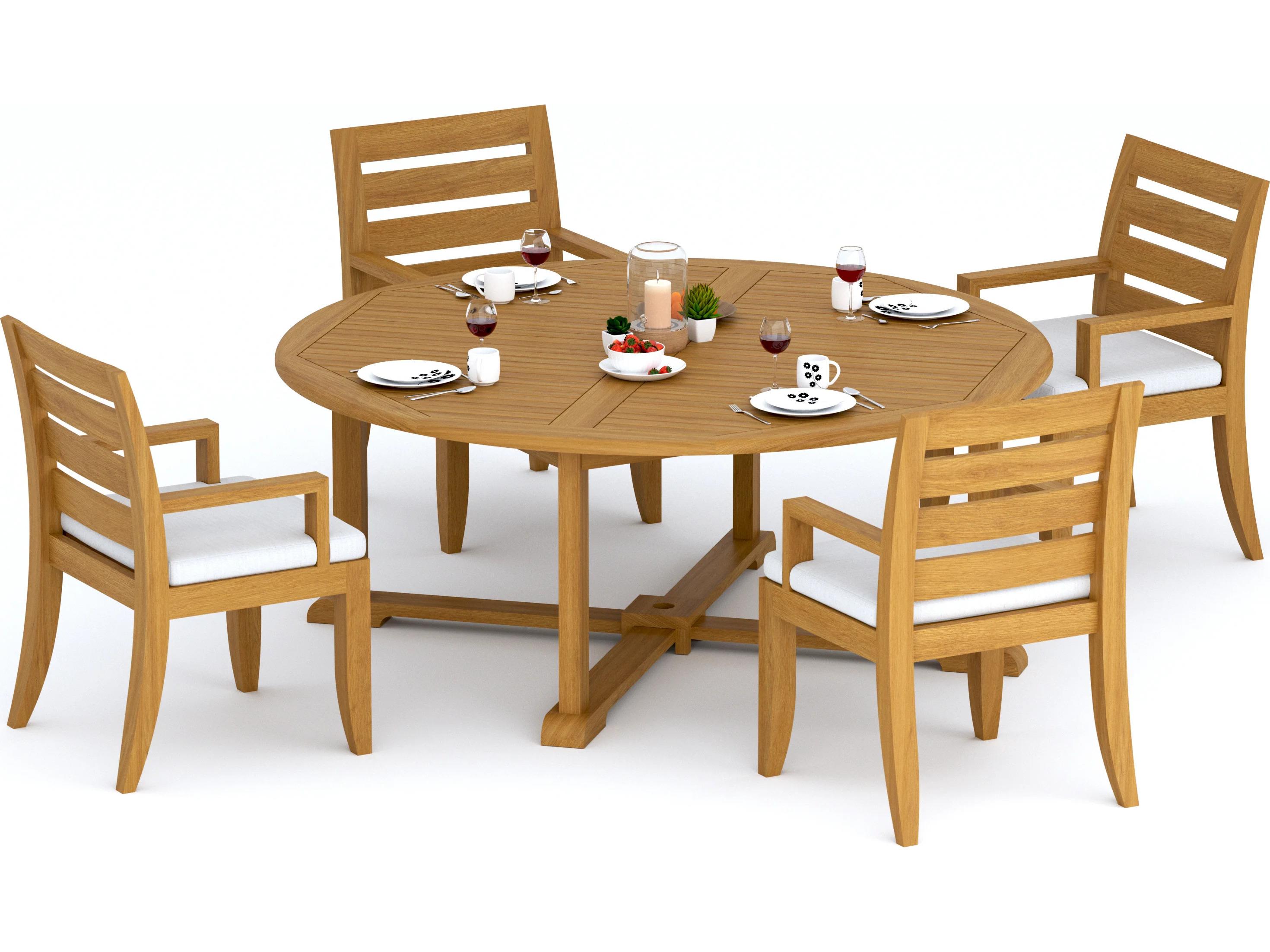 Teak Smith 5 Piece 72" Round Dining Set