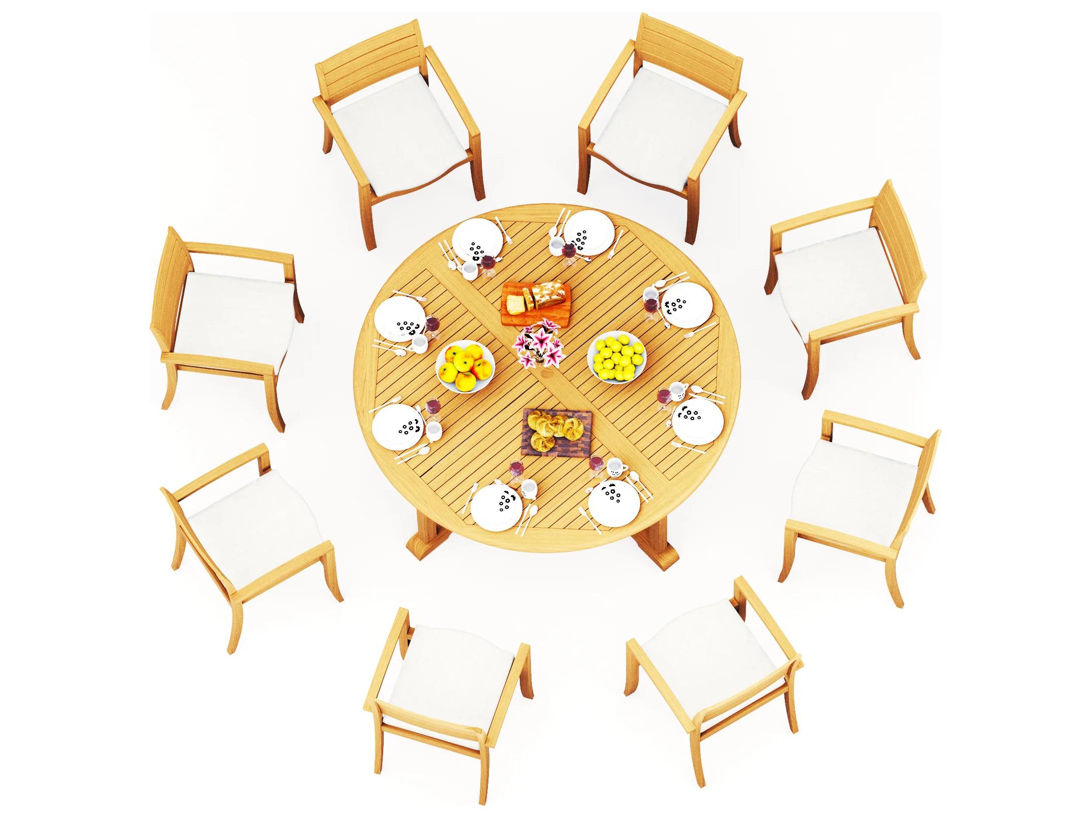Teak Smith 9 Pieces 72" Round Dining Set