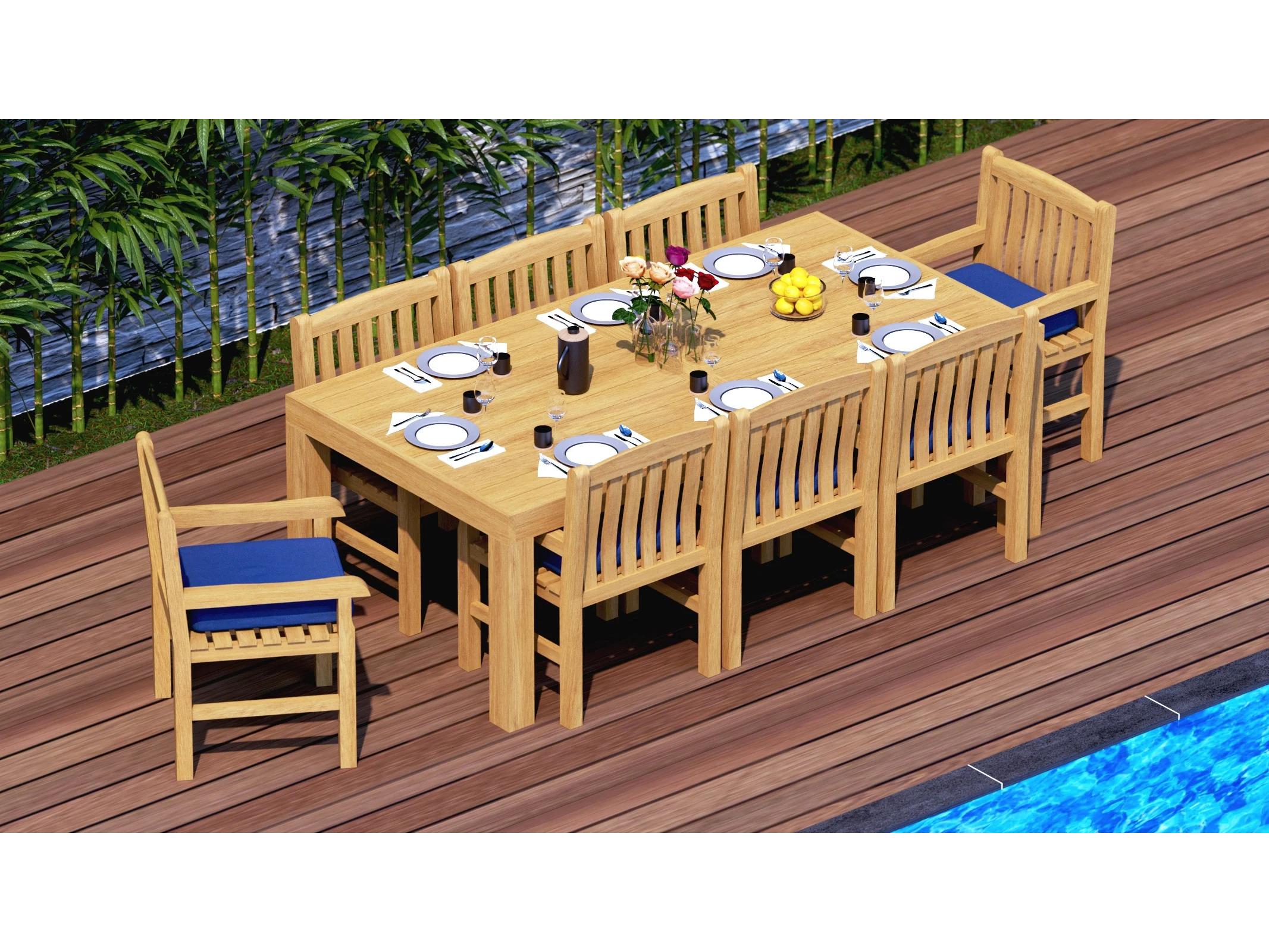 Teak Smith 9 Pieces Canberra 86" Rectangular Dining Set with Cushions