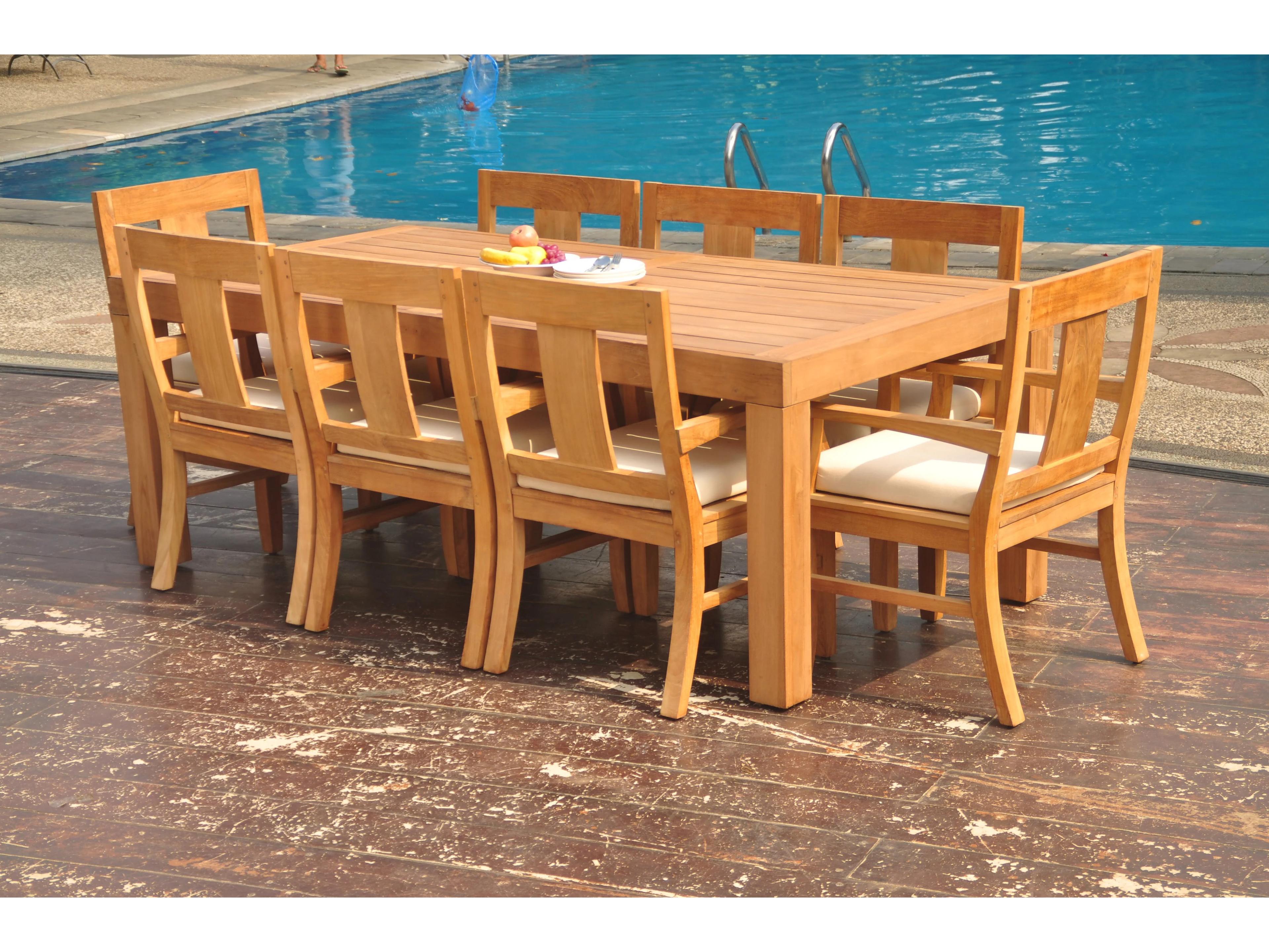 Teak Smith 9 Pieces Canberra 86" Rectangular Dining Set with Cushions