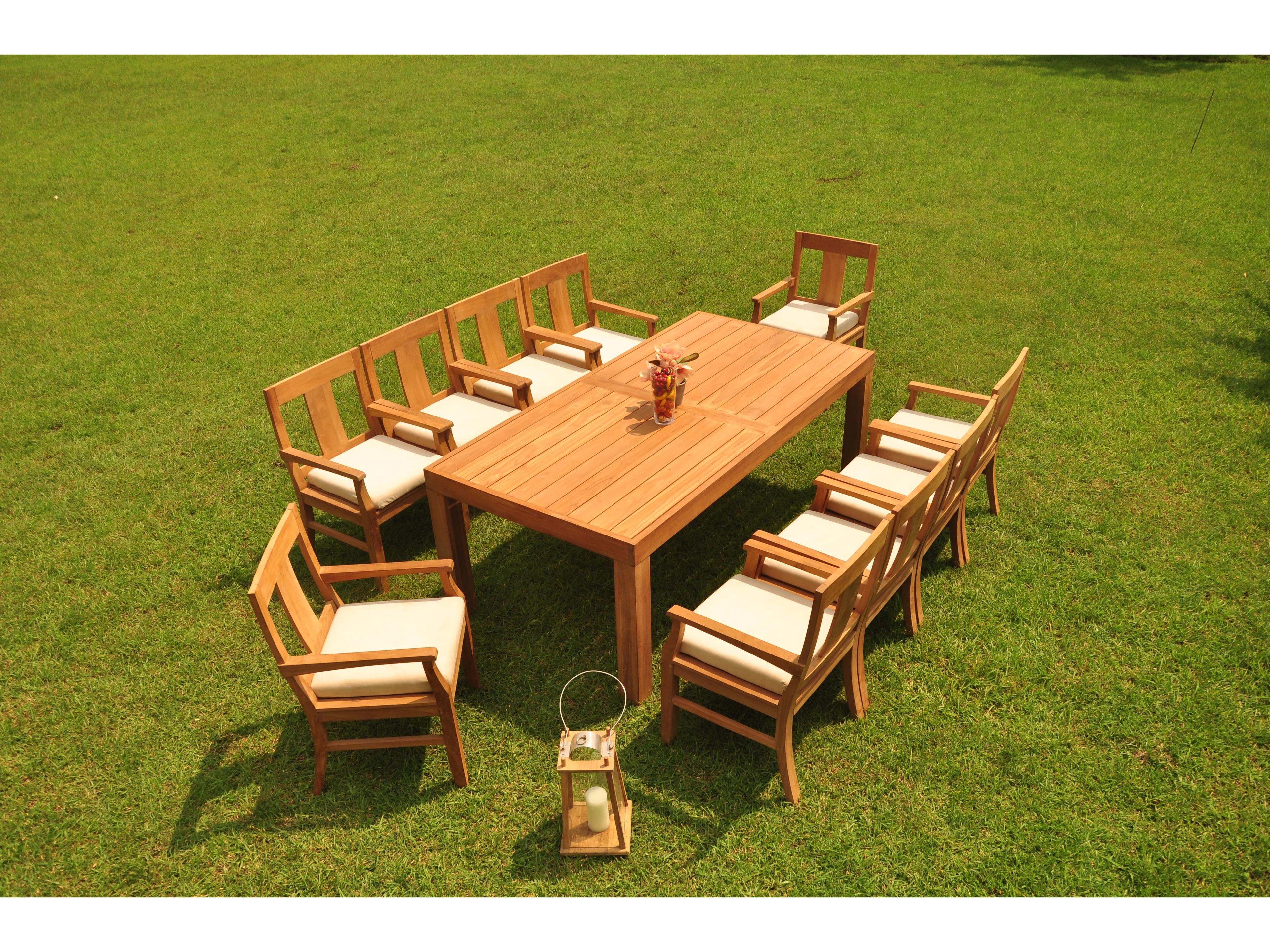 Teak Smith 11 Pieces Canberra 86" Rectangular Dining Set with Cushions