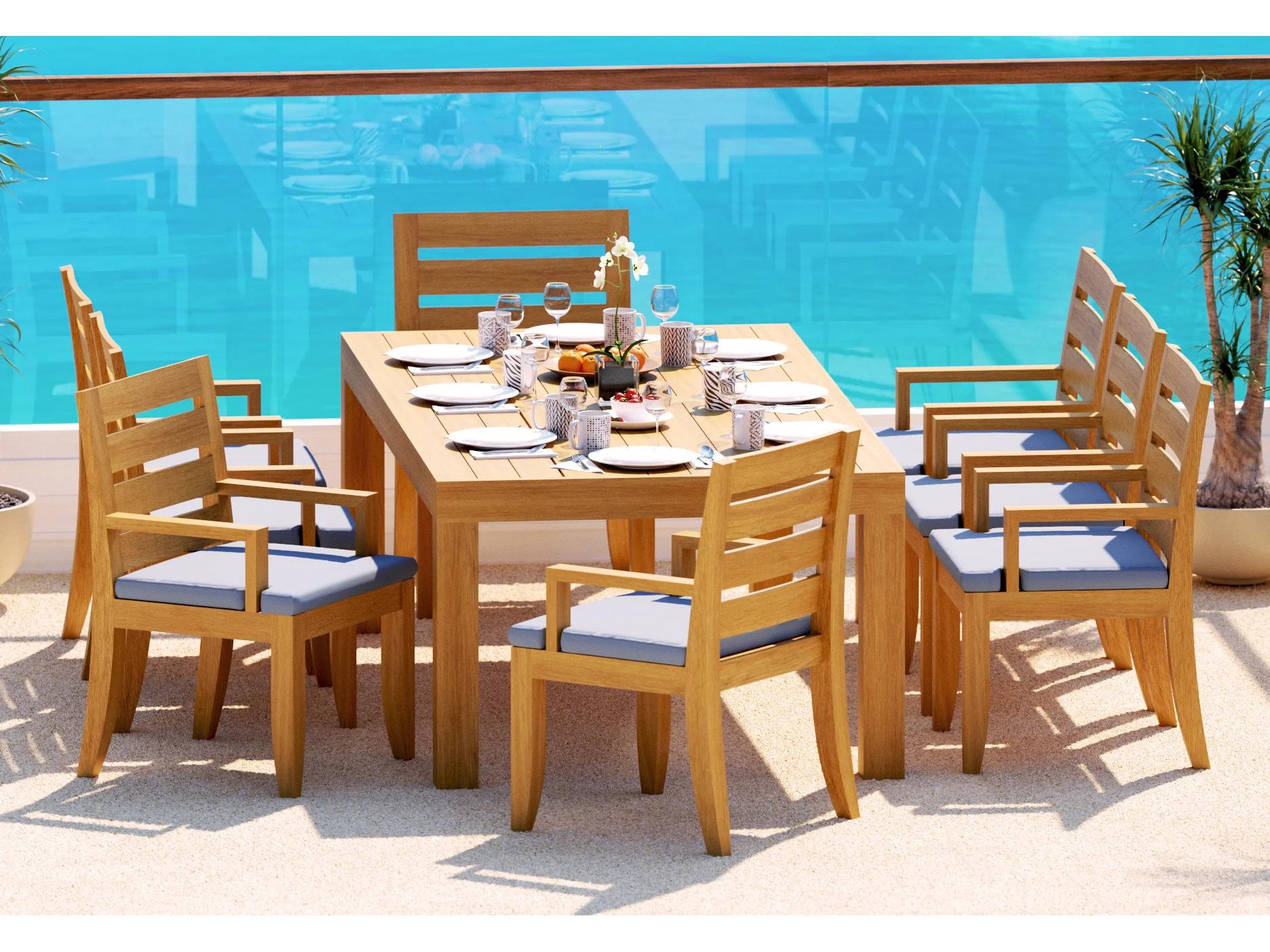 Teak Smith 9 Pieces Canberra 86" Rectangular Dining Set with Cushions