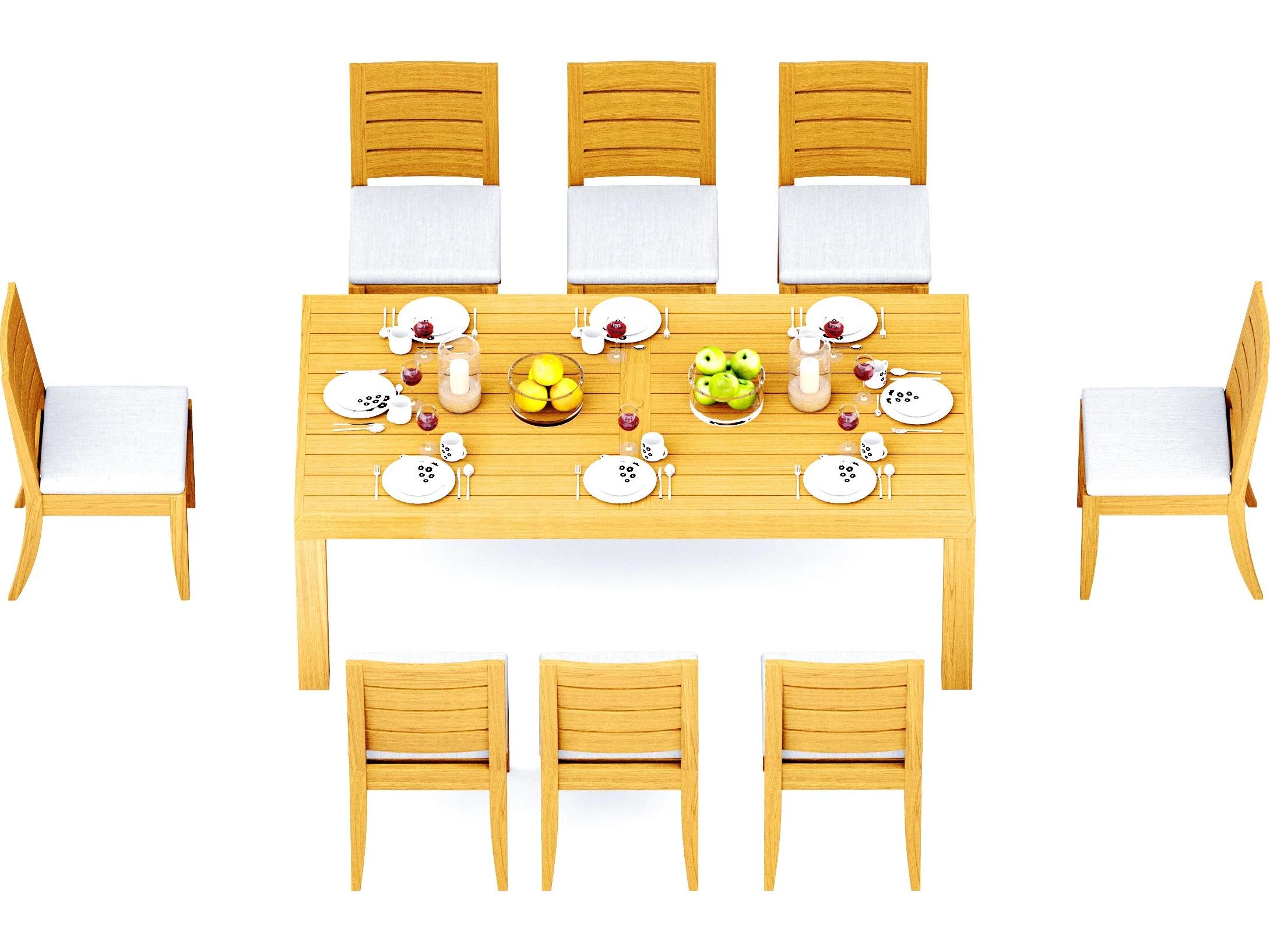 Teak Smith 9 Pieces Canberra 86" Rectangular Dining Set with Cushions