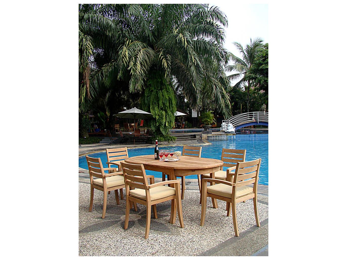 Teak Smith 7 Pieces 94" Large Double Oval Dining Set