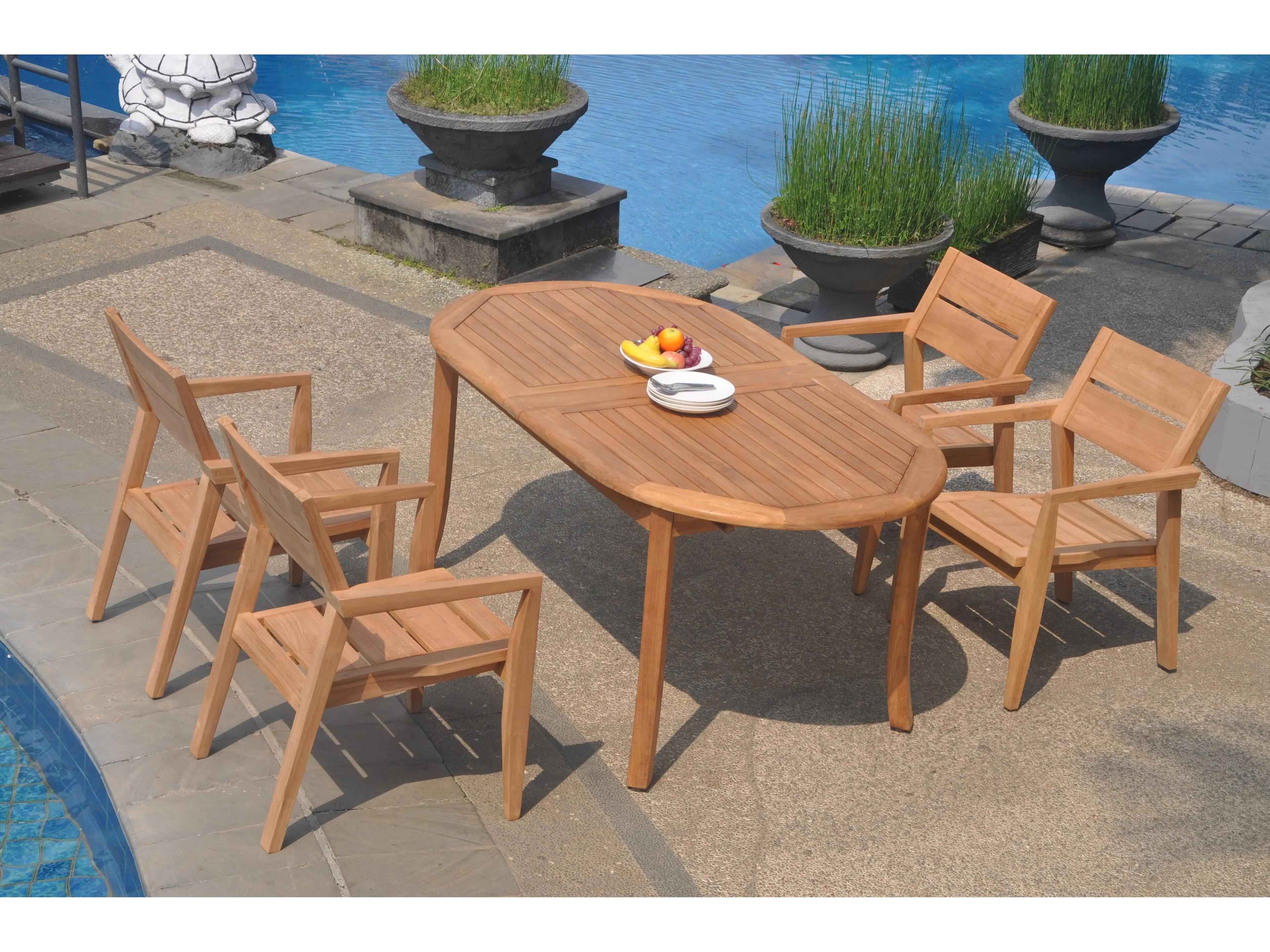 Teak Smith 5 Pieces 94" Large Double Oval Dining Set