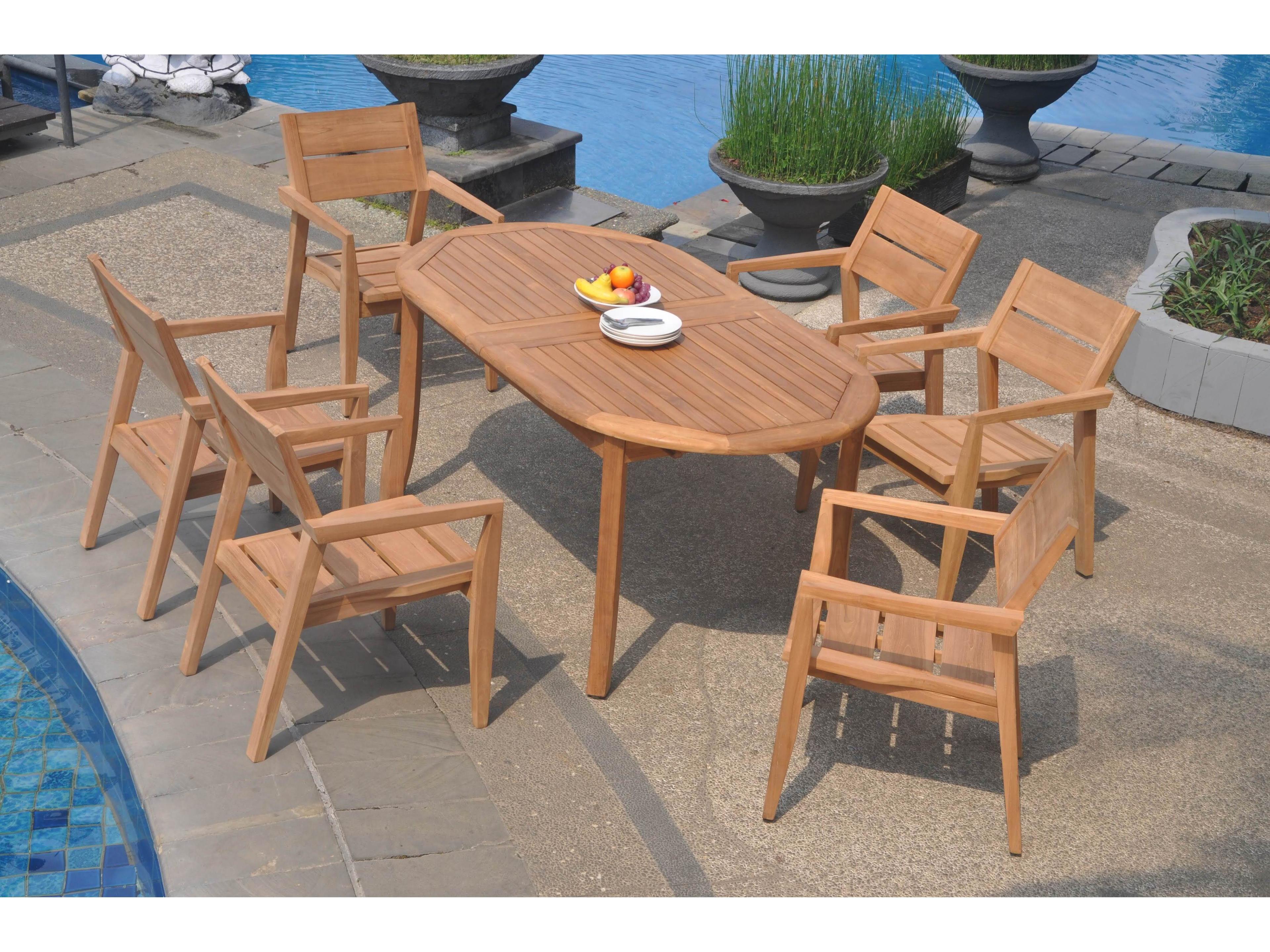 Teak Smith 7 Pieces 94" Large Double Oval Dining Set