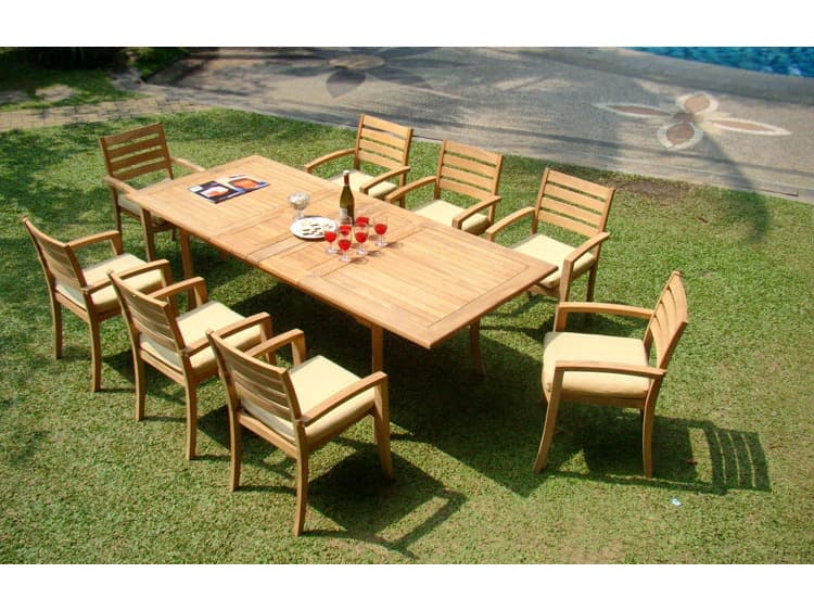 Teak Smith 9 Pieces 94" Large Double Rectangular Dining Set