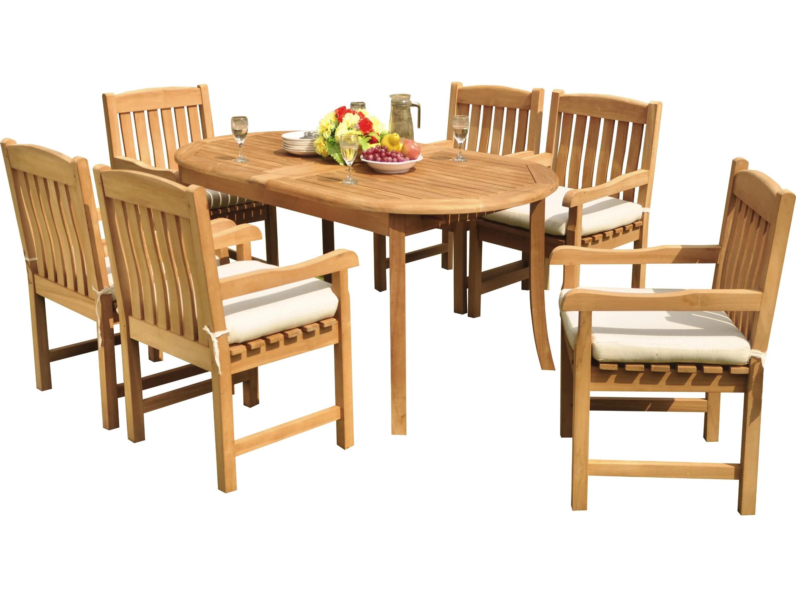 Teak Smith 7 Pieces 94" Oval Dining Set with Cushions