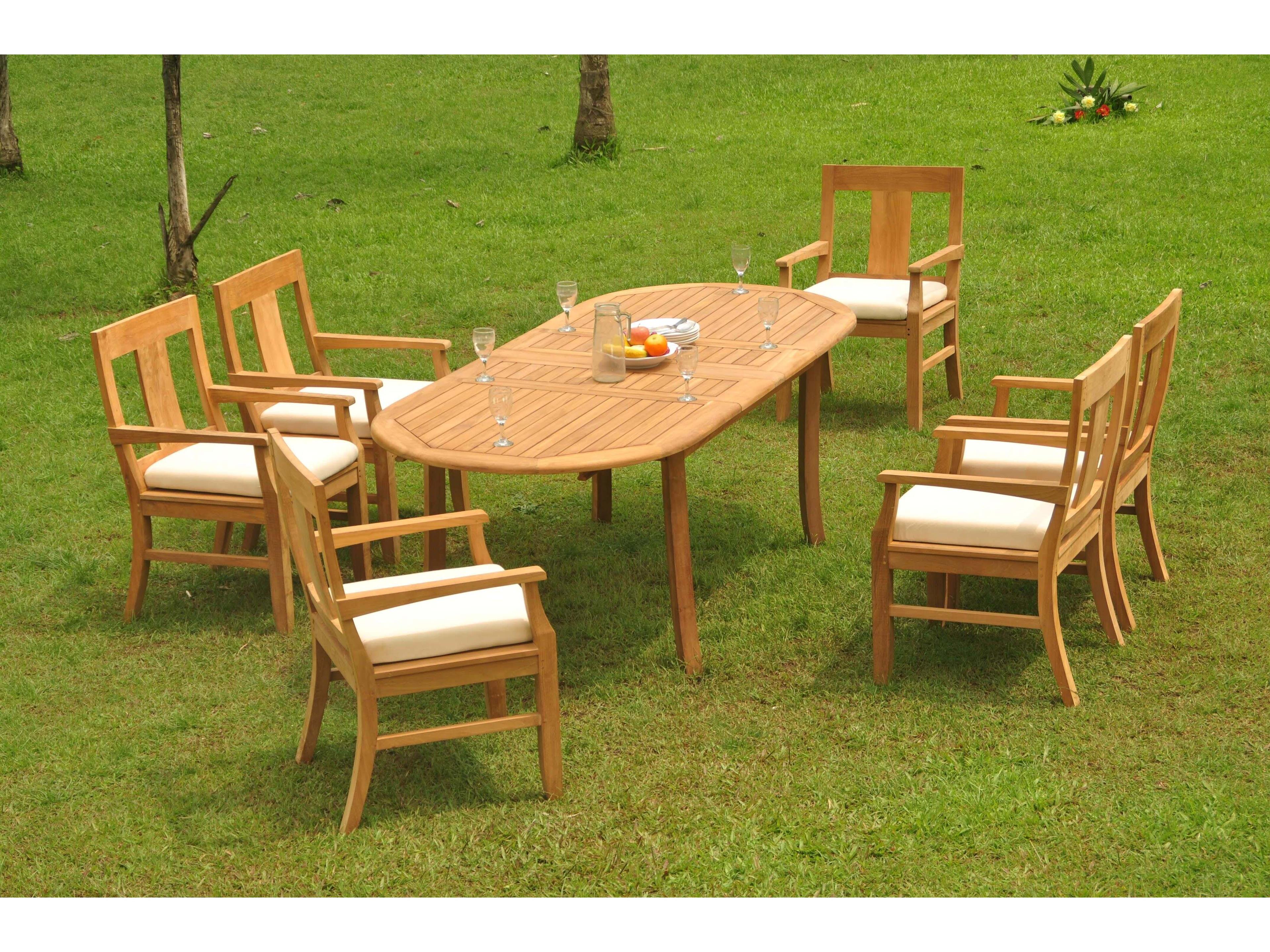 Teak Smith 7 Pieces 94" Oval Dining Set with Cushions