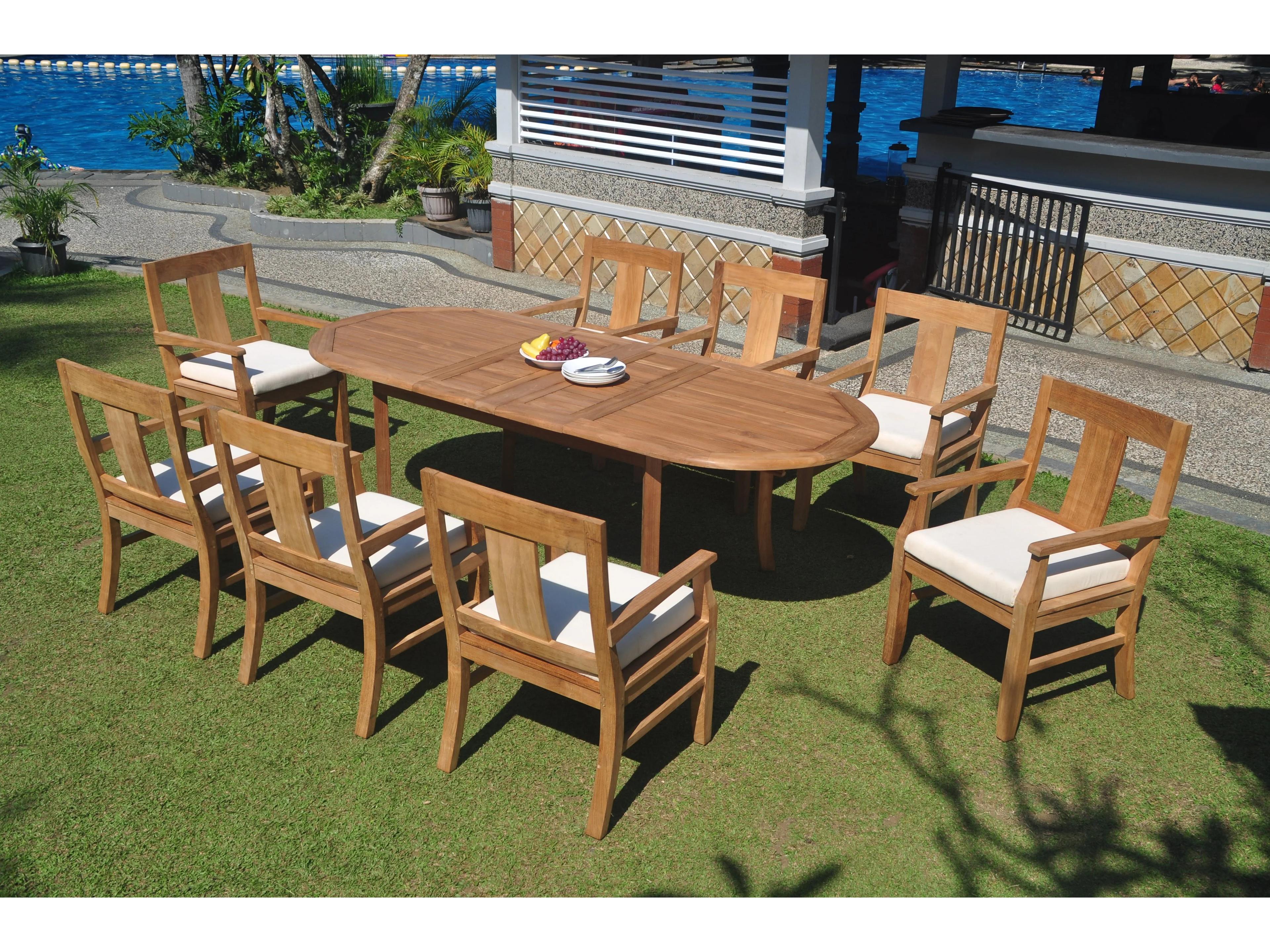 Teak Smith 9 Pieces 94" Oval Dining Set with Cushions