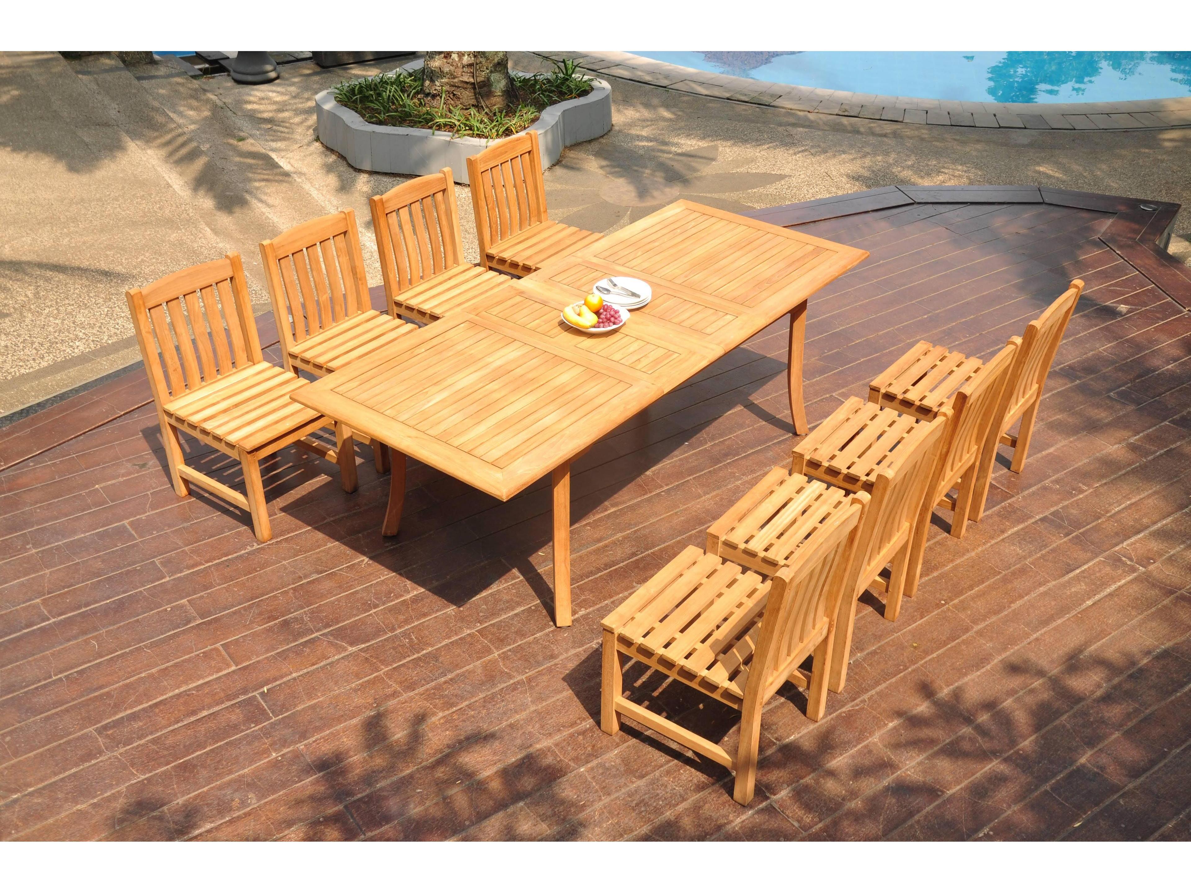 Teak Smith 9 Pieces Large Double 94" Rectangular Dining Set 