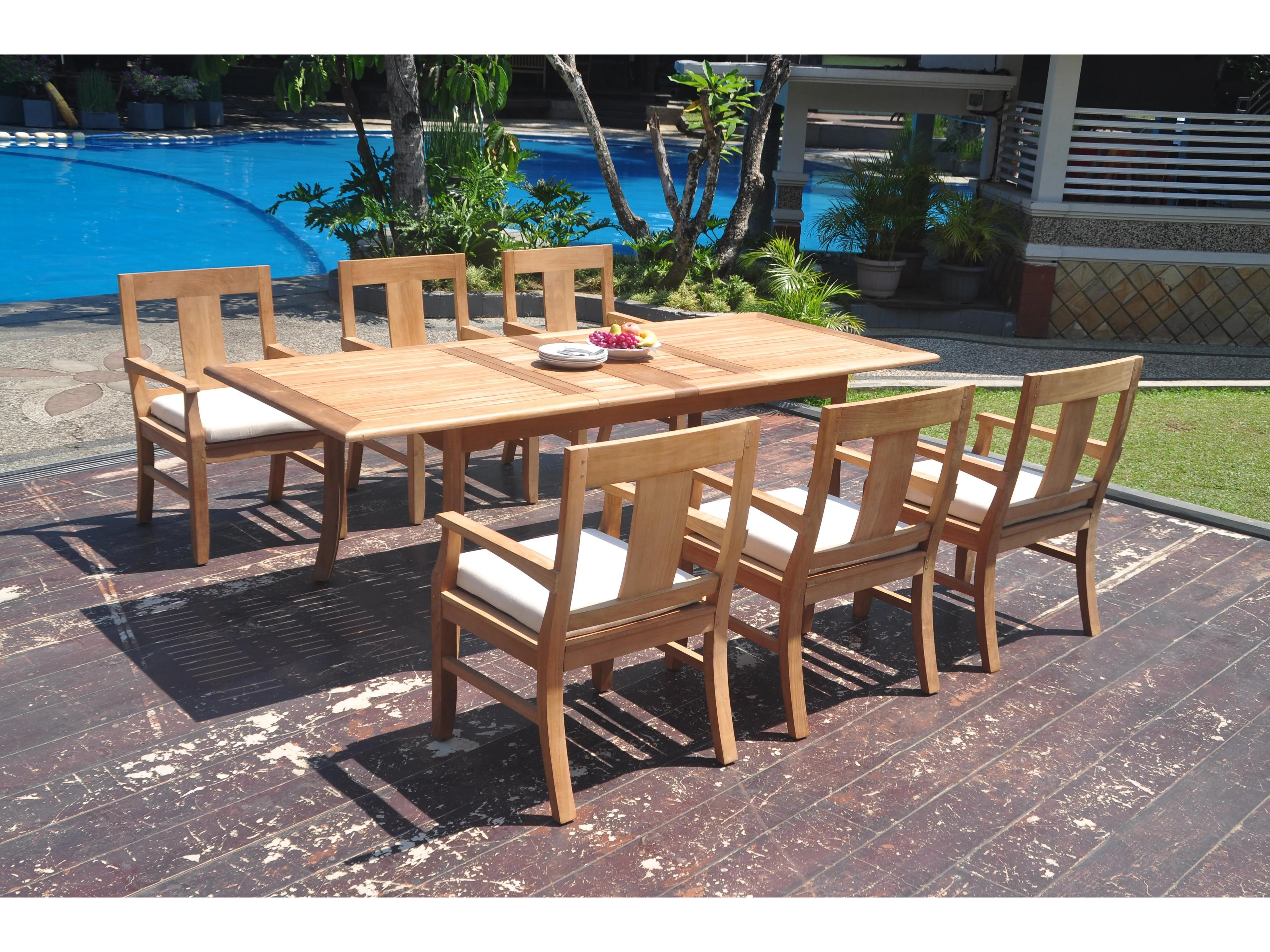 Teak Smith 7 Pieces Large Double 94" Rectangular Dining Set with Cushions