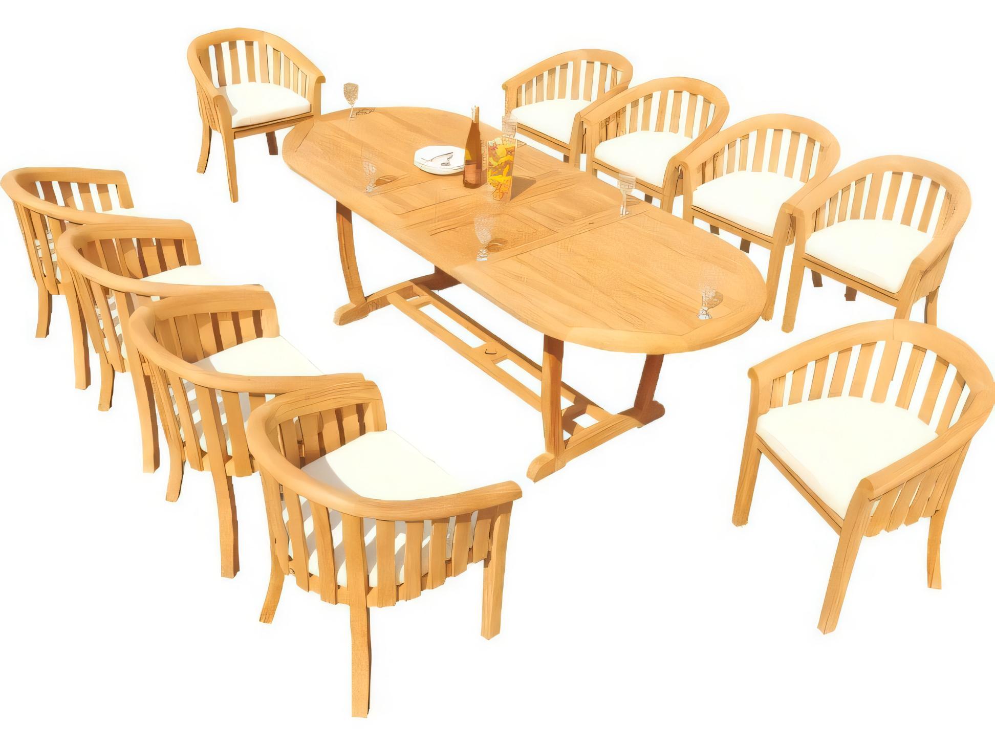 Teak Smith Mas 94" Oval Dining Table with Umbrella Hole