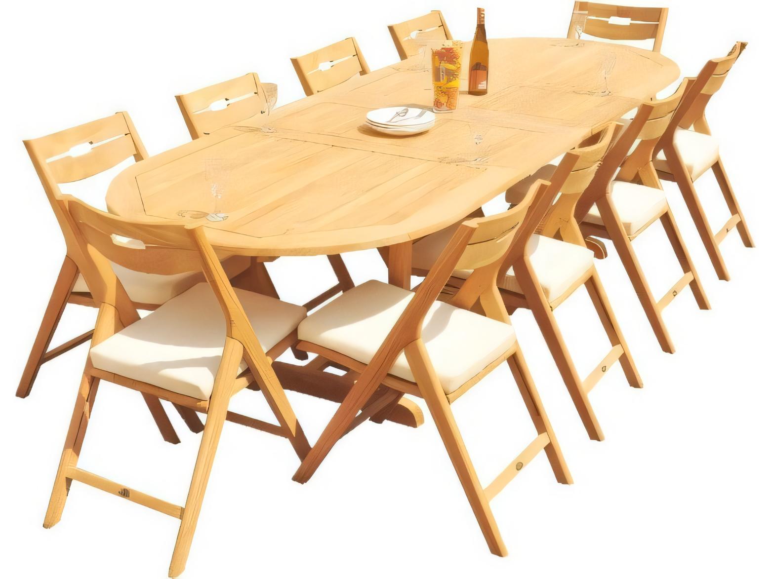 Teak Smith Mas 94" Oval Dining Table with Umbrella Hole