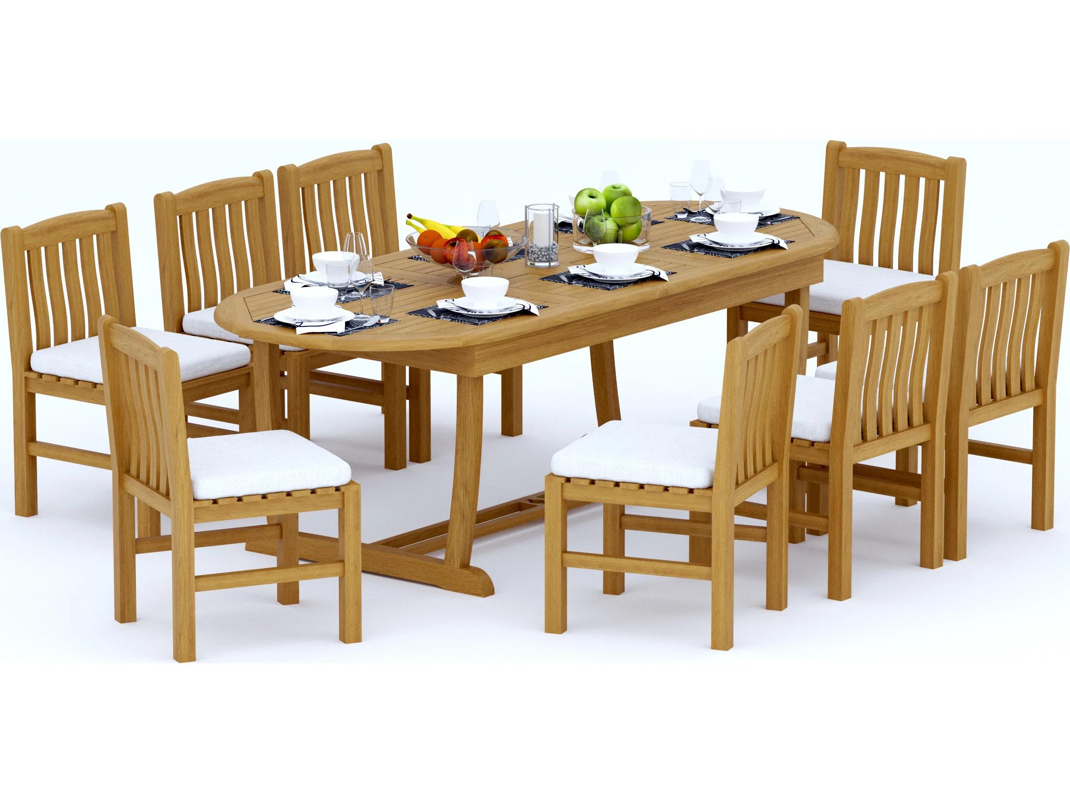 Teak Smith 9 Pieces Mas 94" Oval Dining Set with Cushions