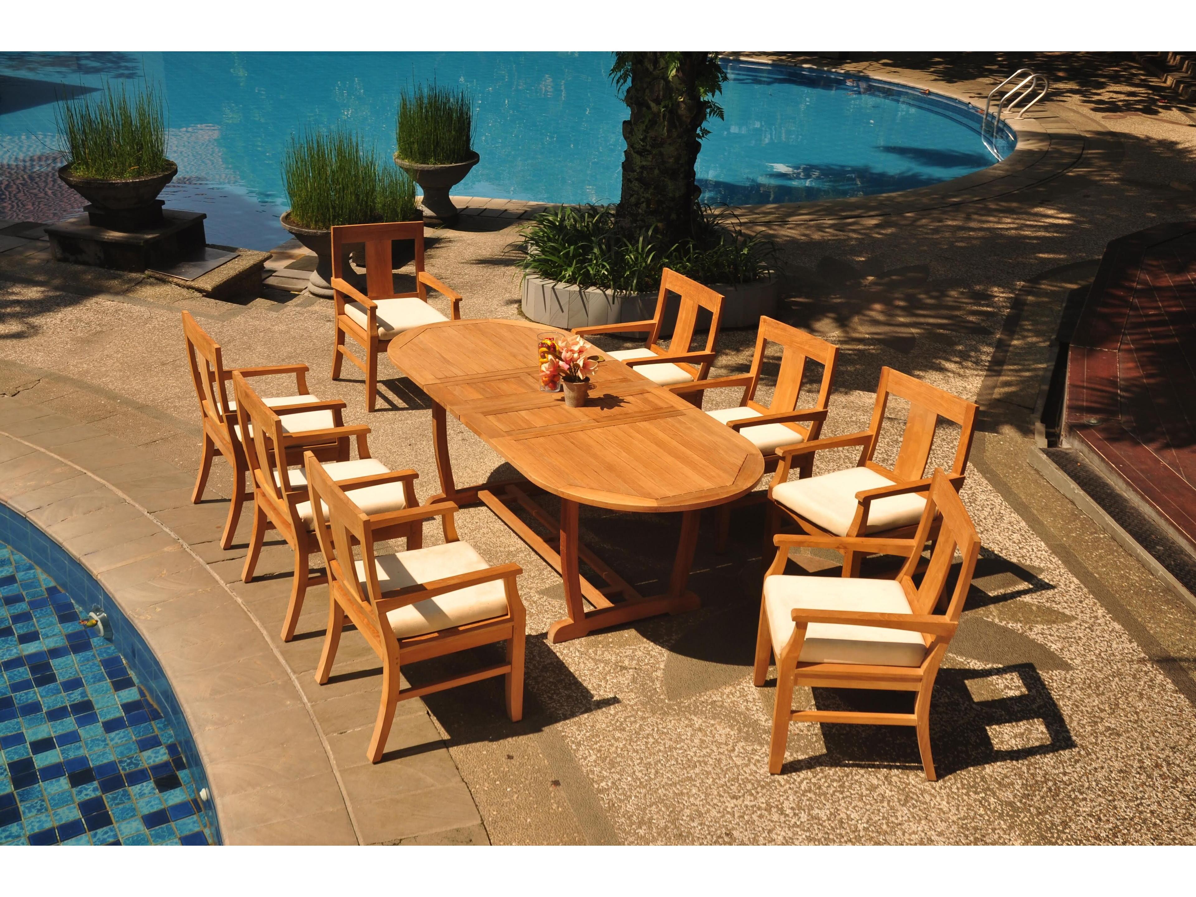 Teak Smith 9 Pieces Mas 94" Oval Dining Set with Cushions