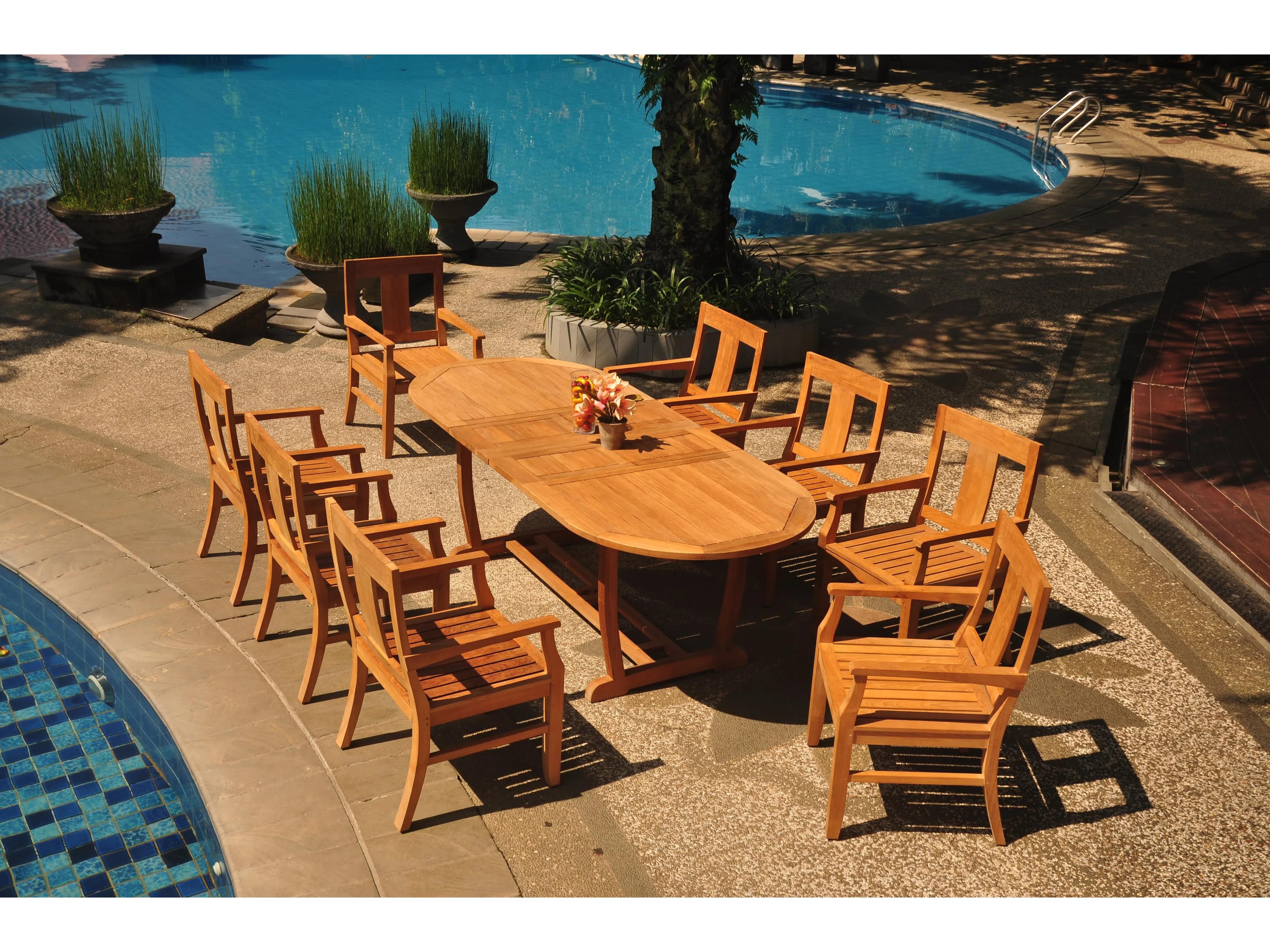 Teak Smith 9 Pieces Mas 94" Oval Dining Set 