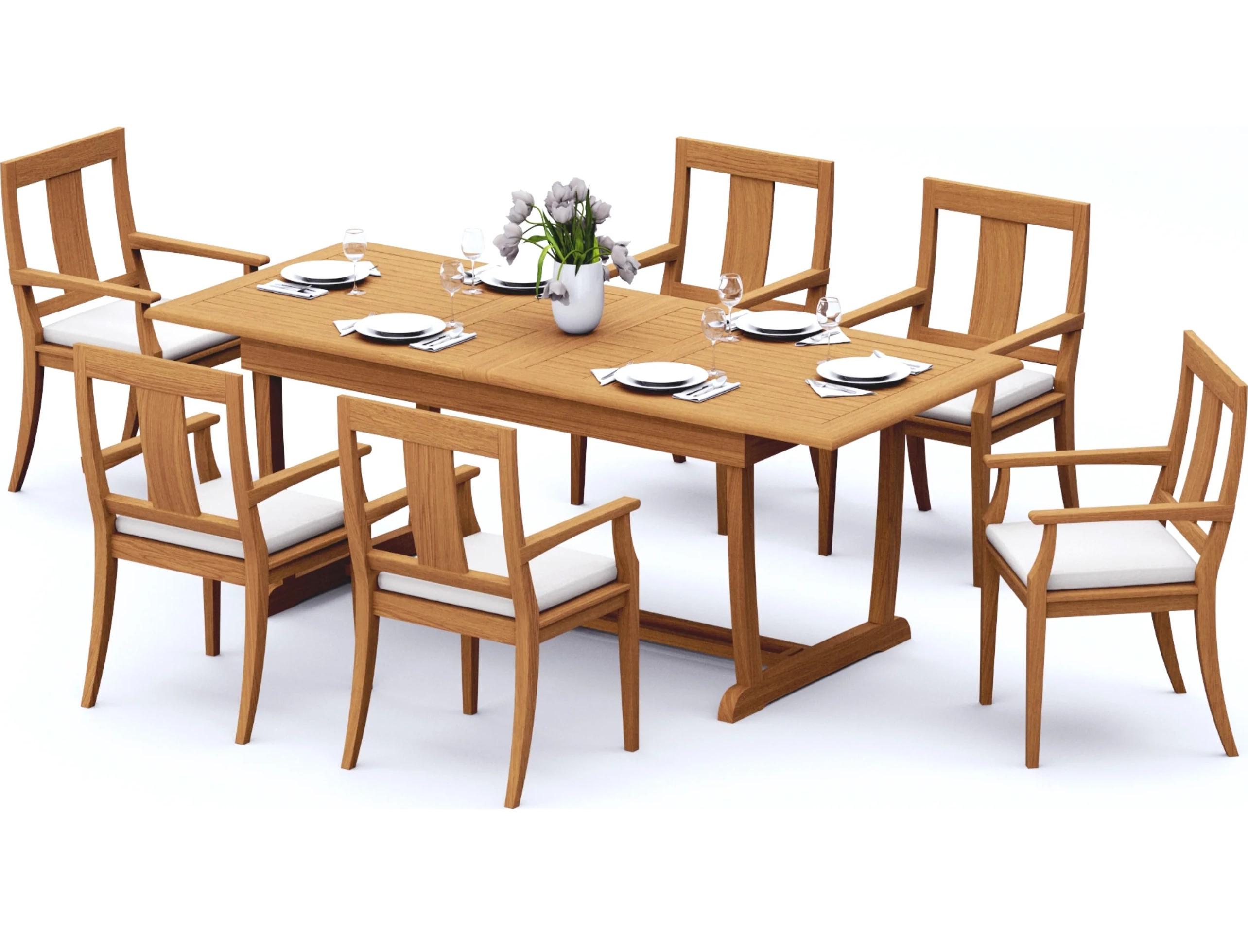 Teak Smith 7 Pieces Mas 94" Rectangular Dining Set with Cushions