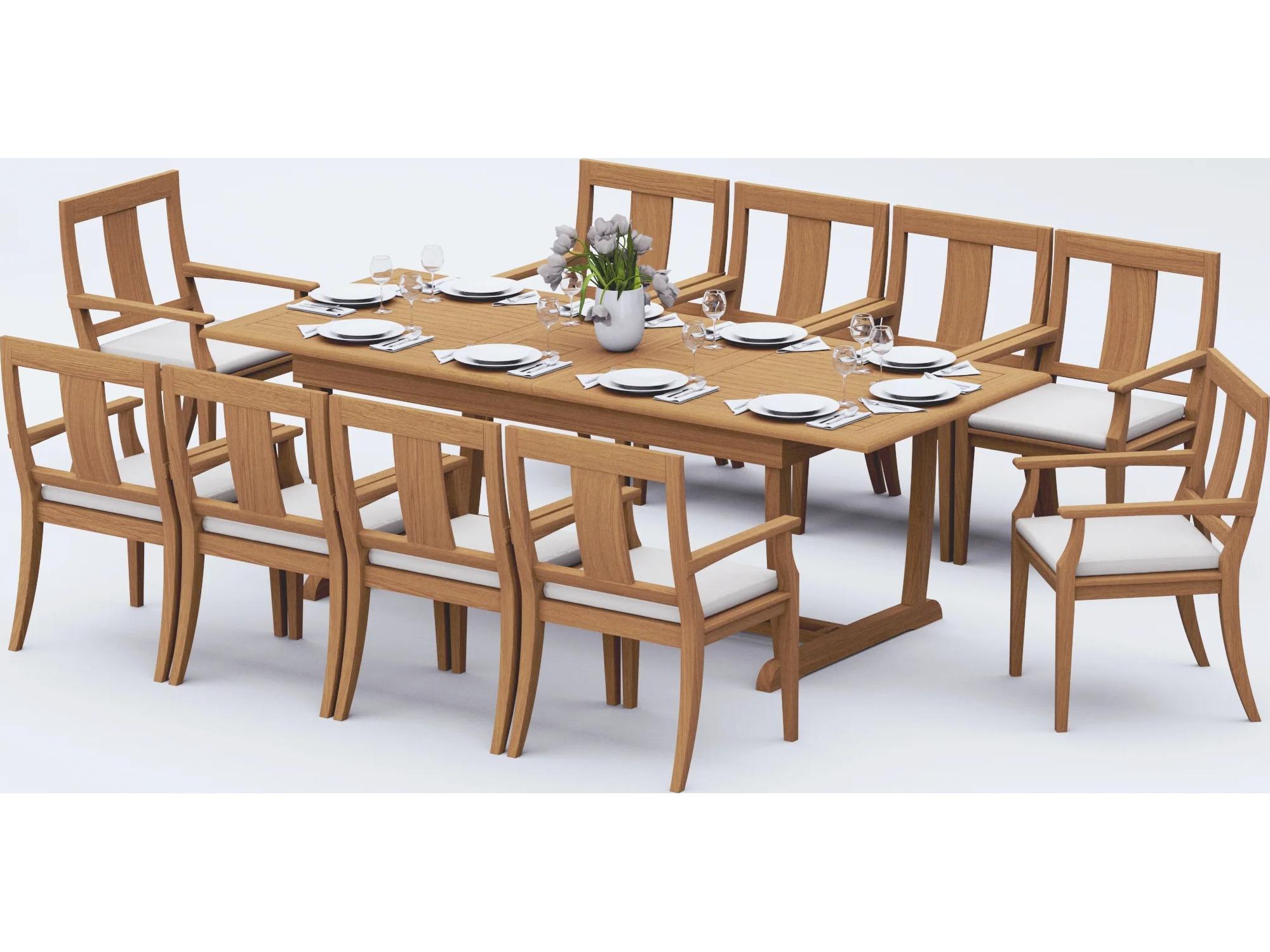 Teak Smith 11 Pieces Mas 94" Rectangular Dining Set with Cushions