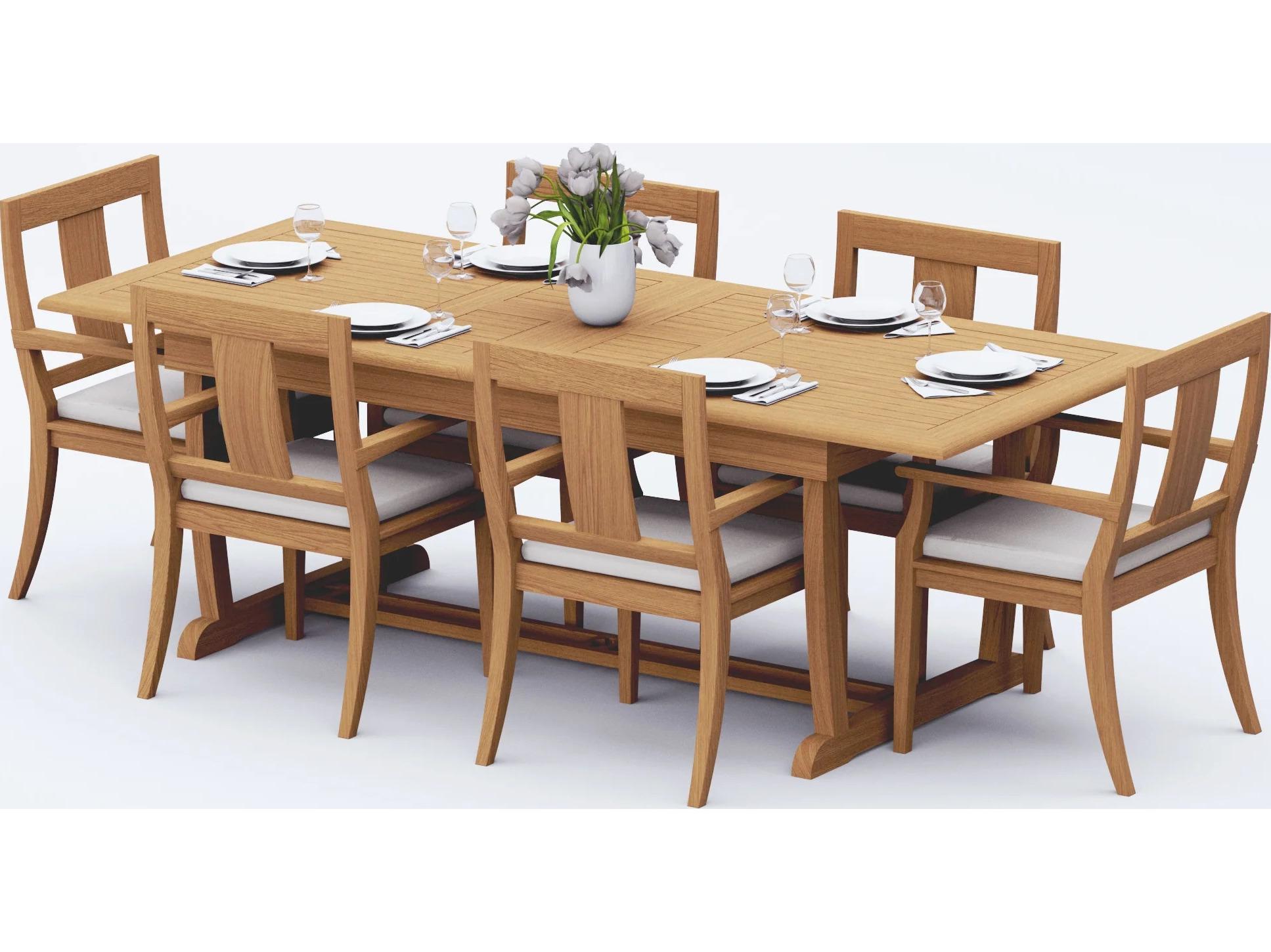 Teak Smith 7 Pieces Mas 94" Rectangular Dining Set with Cushions