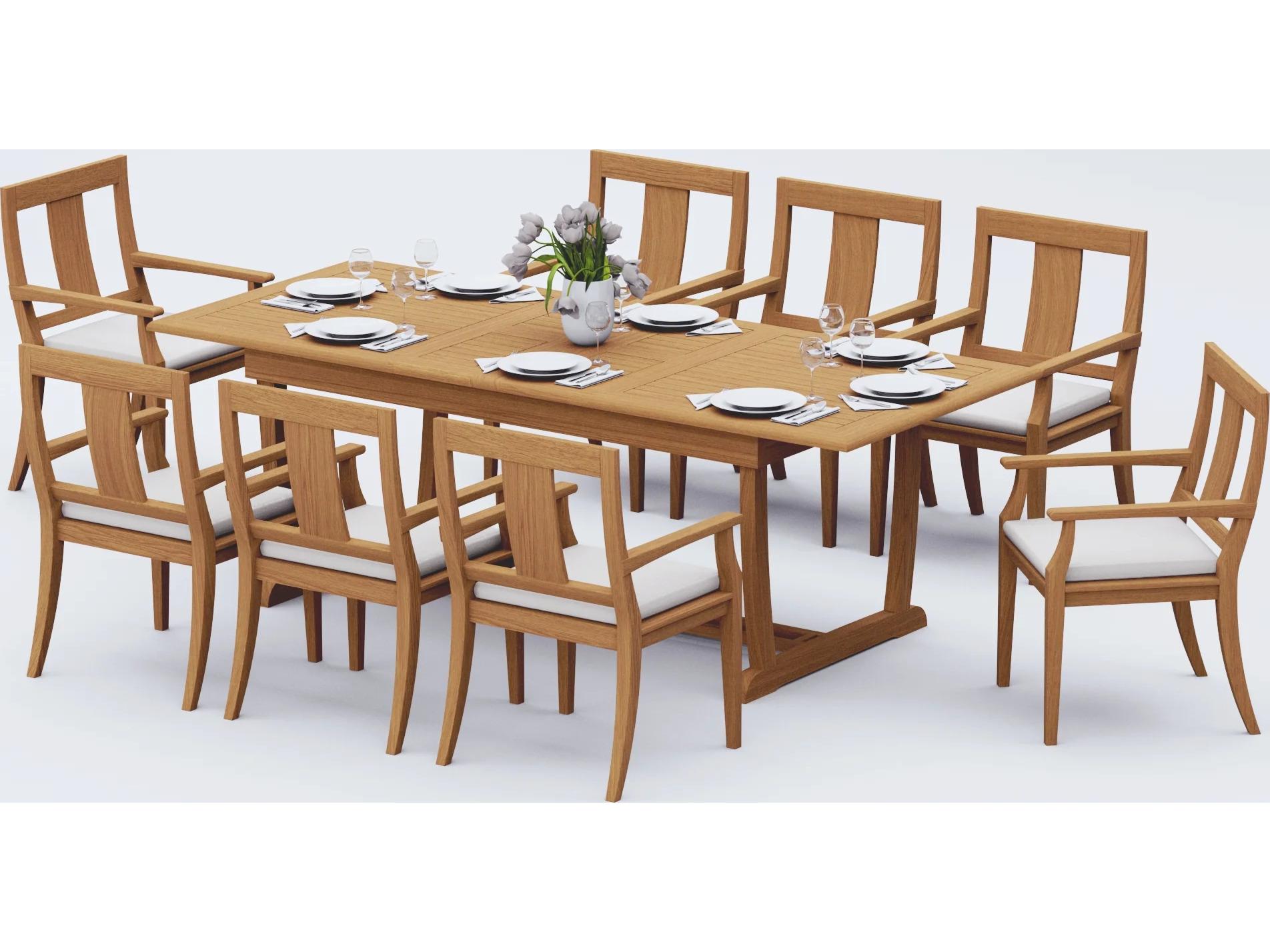 Teak Smith 9 Pieces Mas 94" Rectangular Dining Set with Cushions