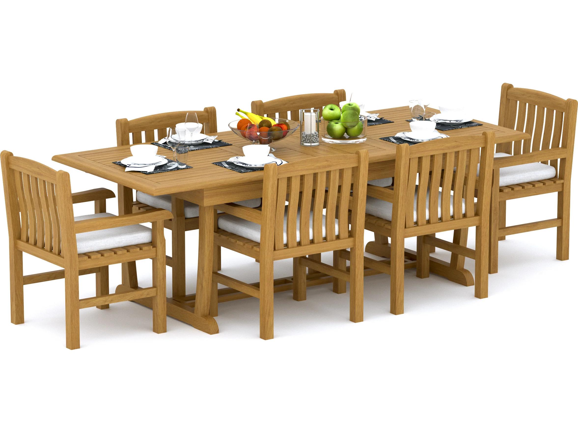 Teak Smith 7 Pieces Mas 94" Rectangular Dining Set with Cushions