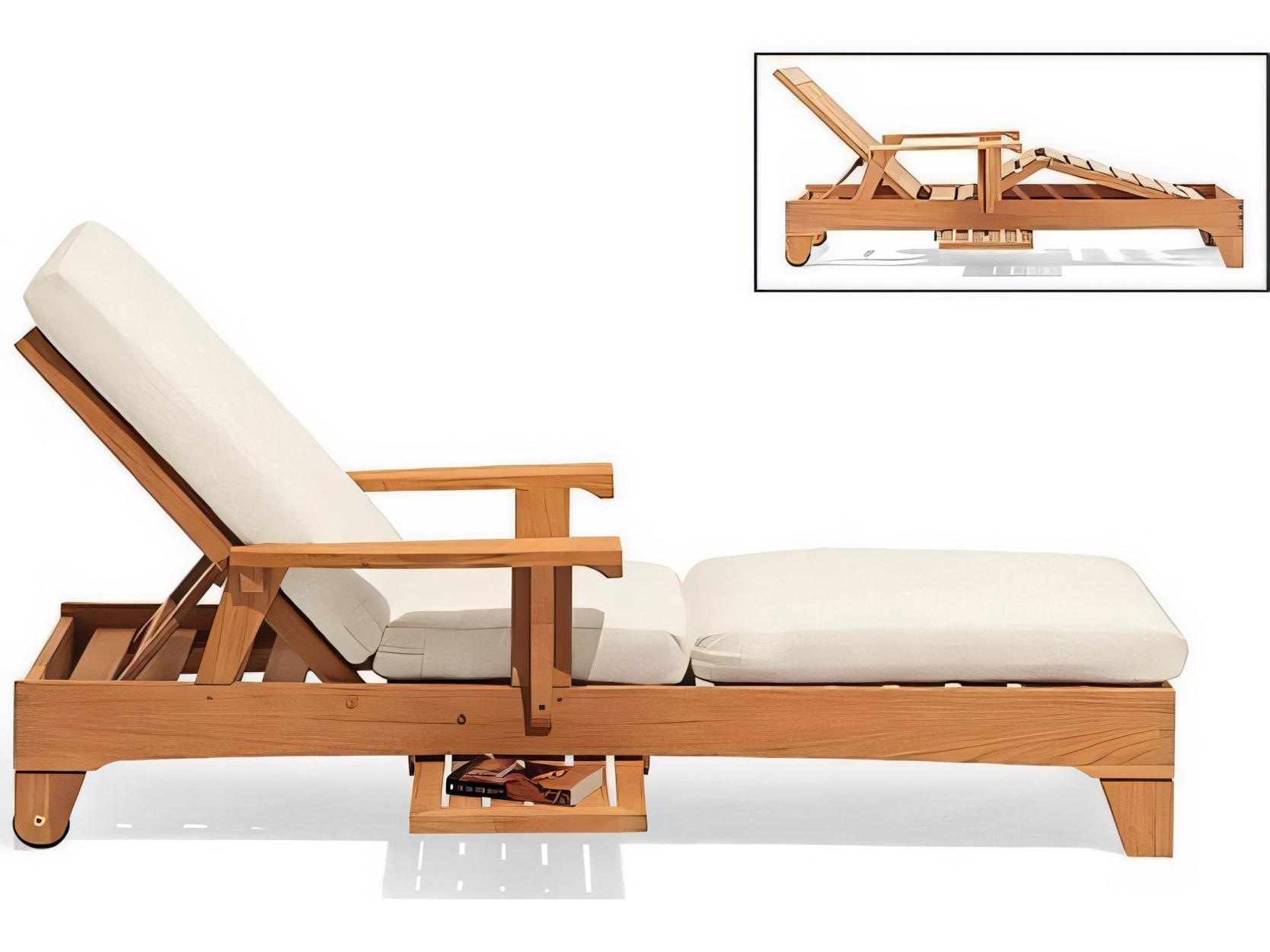 Teak Smith Caranas Multi Position knee Fold Sun Chaise Lounger Steamer with Tray