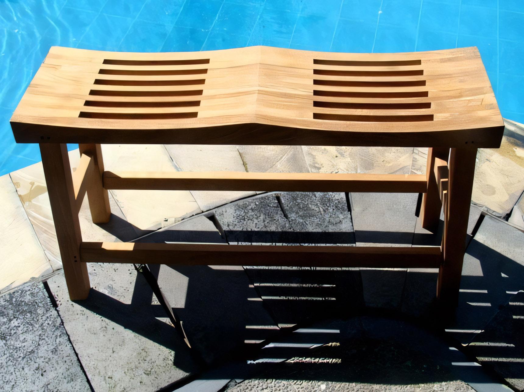 Teak Smith 33" Double Curved Seat Shower / Bath Room / Pool / Spa Stool Friendship Bench