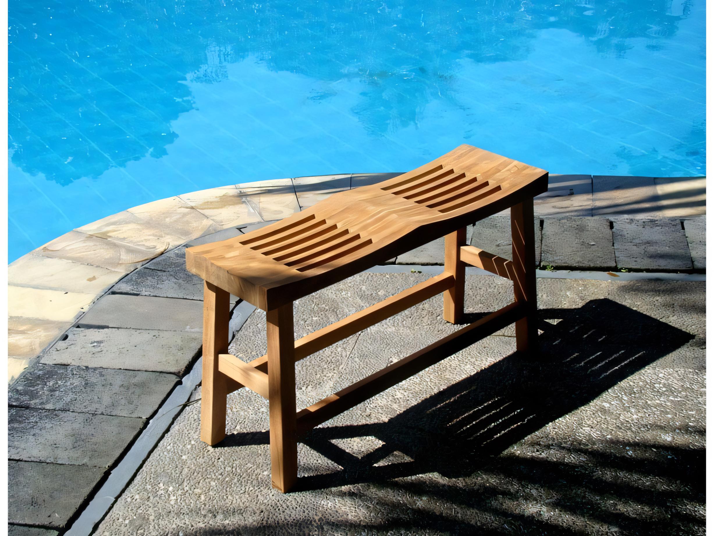 Teak Smith 33" Double Curved Seat Shower / Bath Room / Pool / Spa Stool Friendship Bench