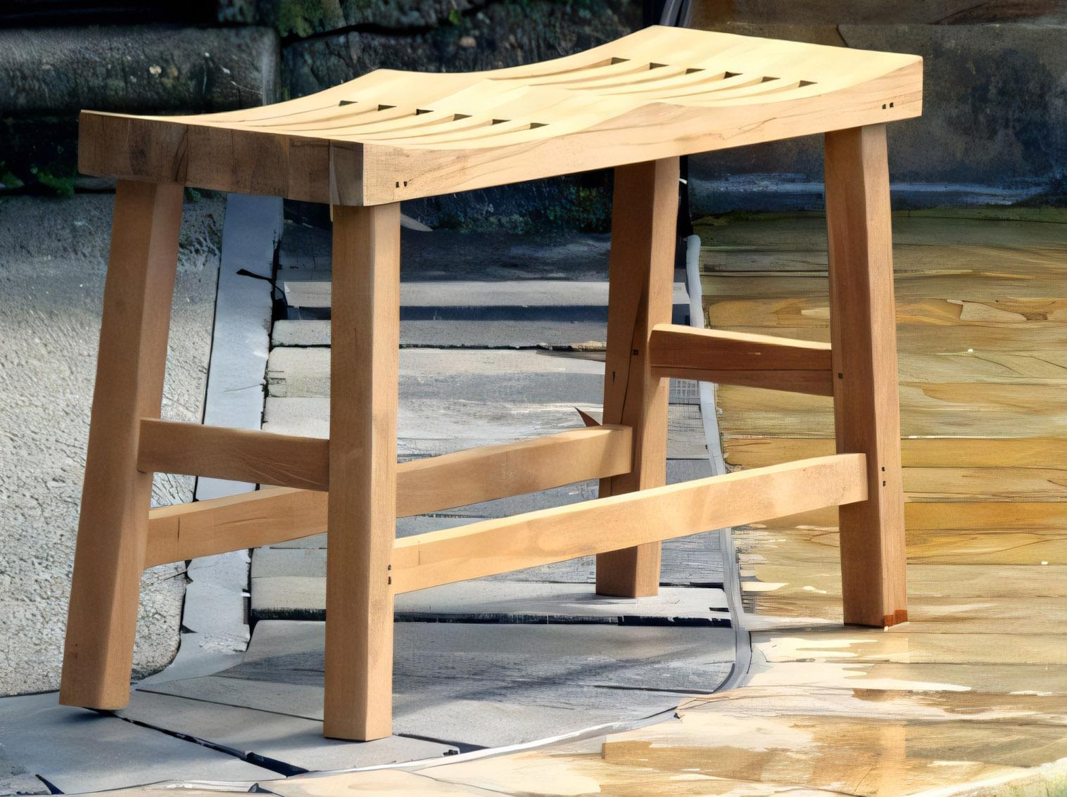 Teak Smith 33" Double Curved Seat Shower / Bath Room / Pool / Spa Stool Friendship Bench