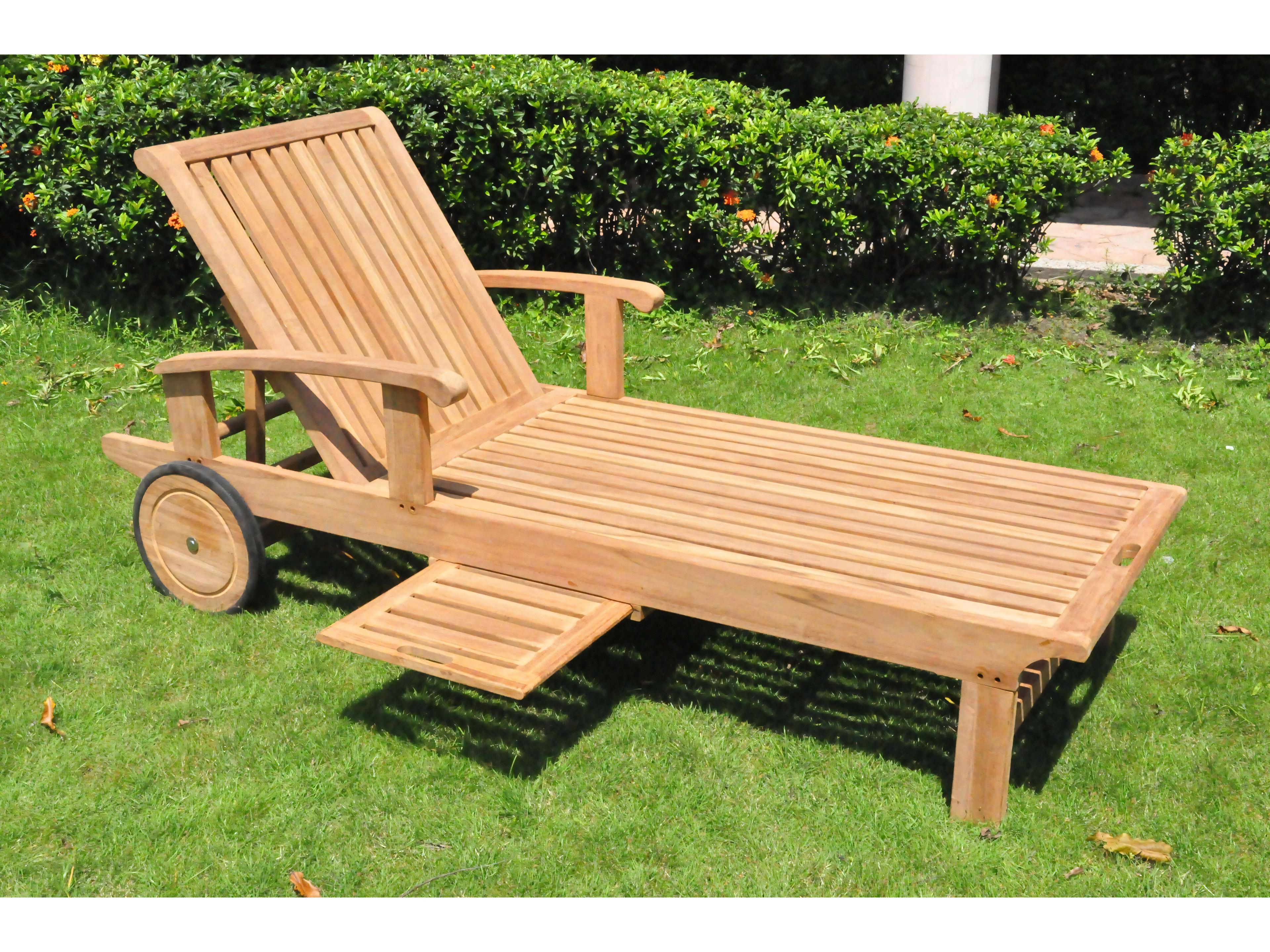Teak Smith Sack Multi Position Sun Chaise Lounger Steamer with Tray