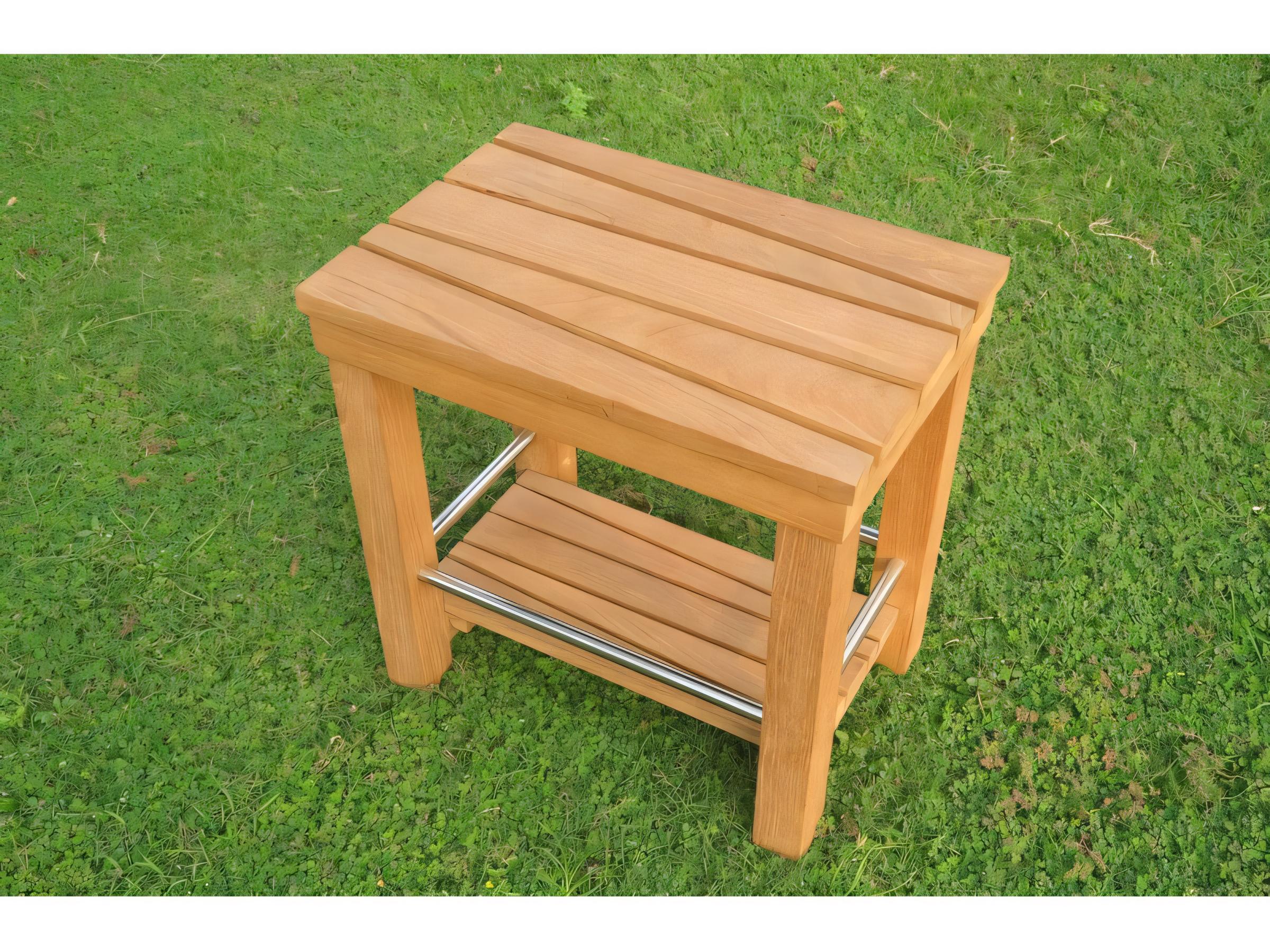 Teak Smith Fremantle Shower Resort Bath Pool Bench with Shelf